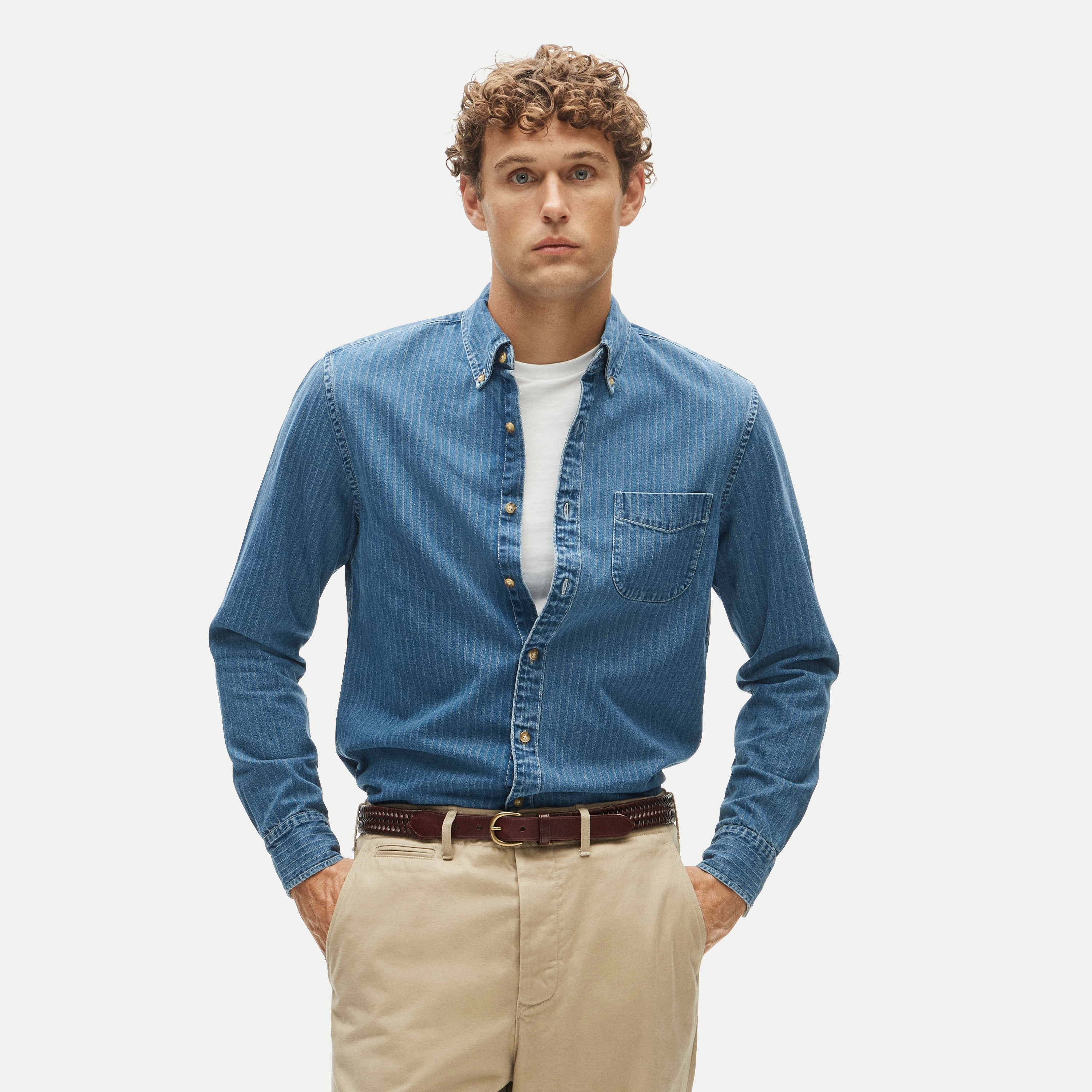 Midweight denim shirt in dobby stripe