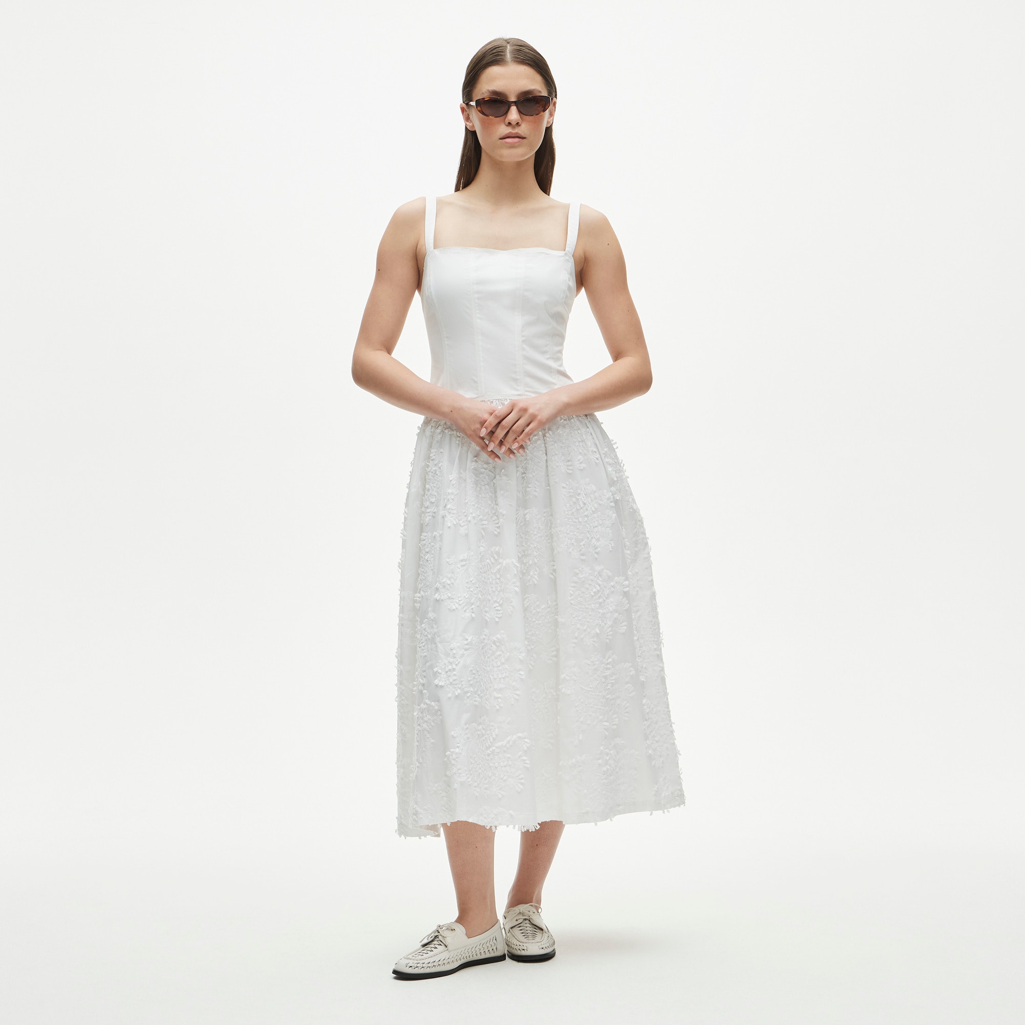 Collection drop-waist dress with embroidered poplin skirt - image 2