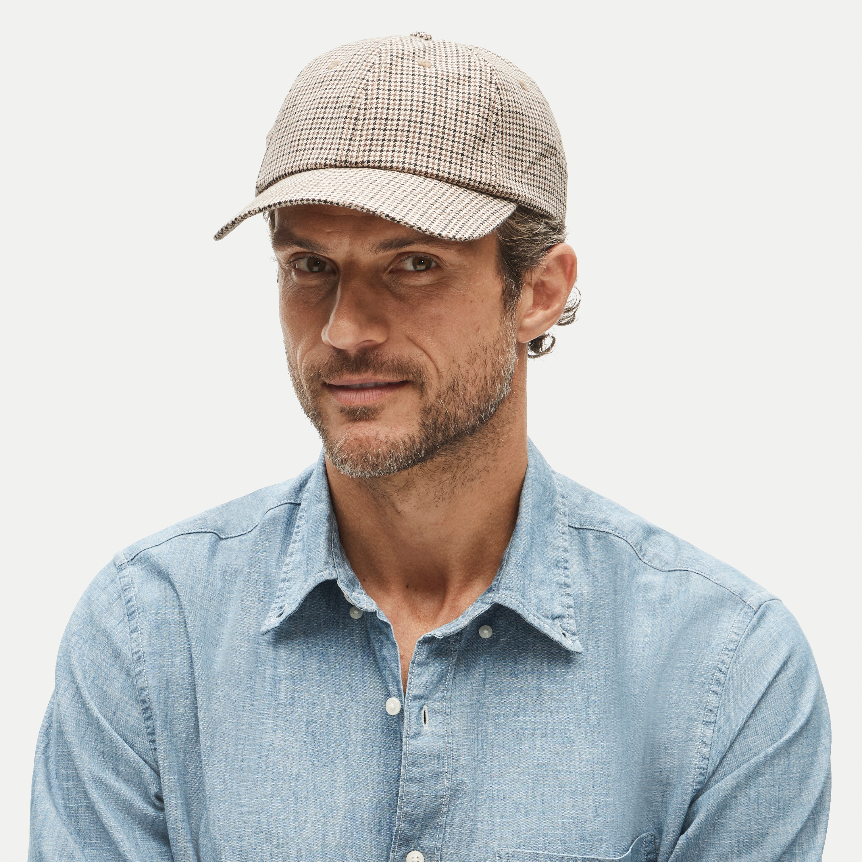 Houndstooth baseball cap in cotton-wool blend twill