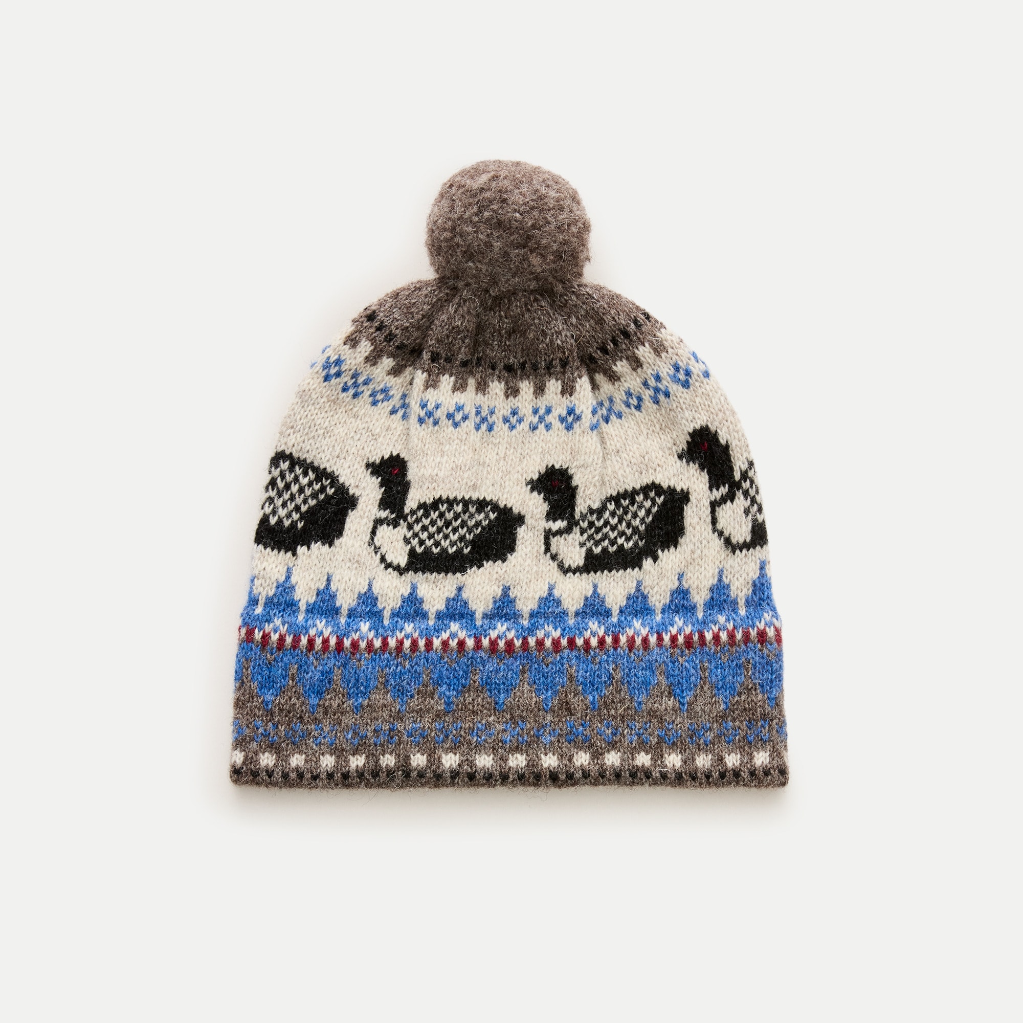 Wallace & Barnes duck pattern pom beanie in wool