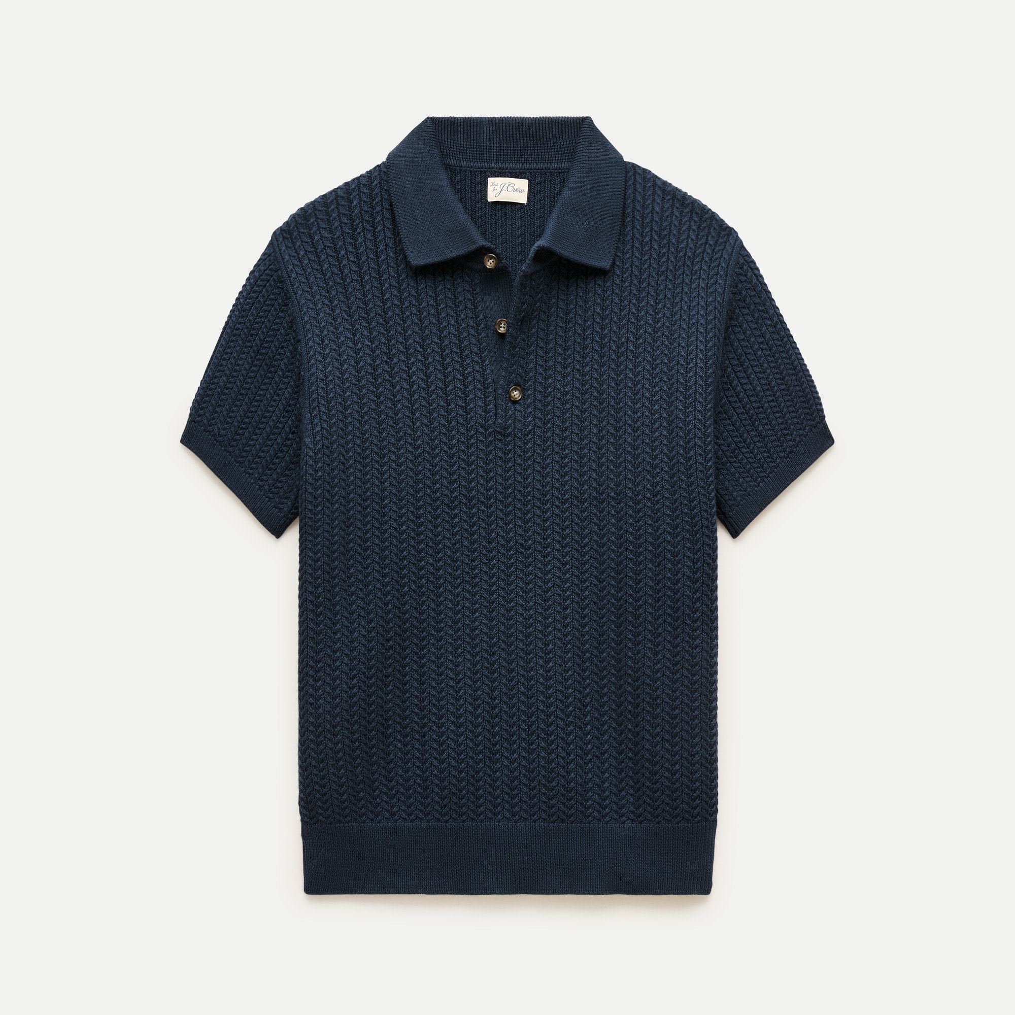 Short-sleeve cable-knit cotton sweater-polo
