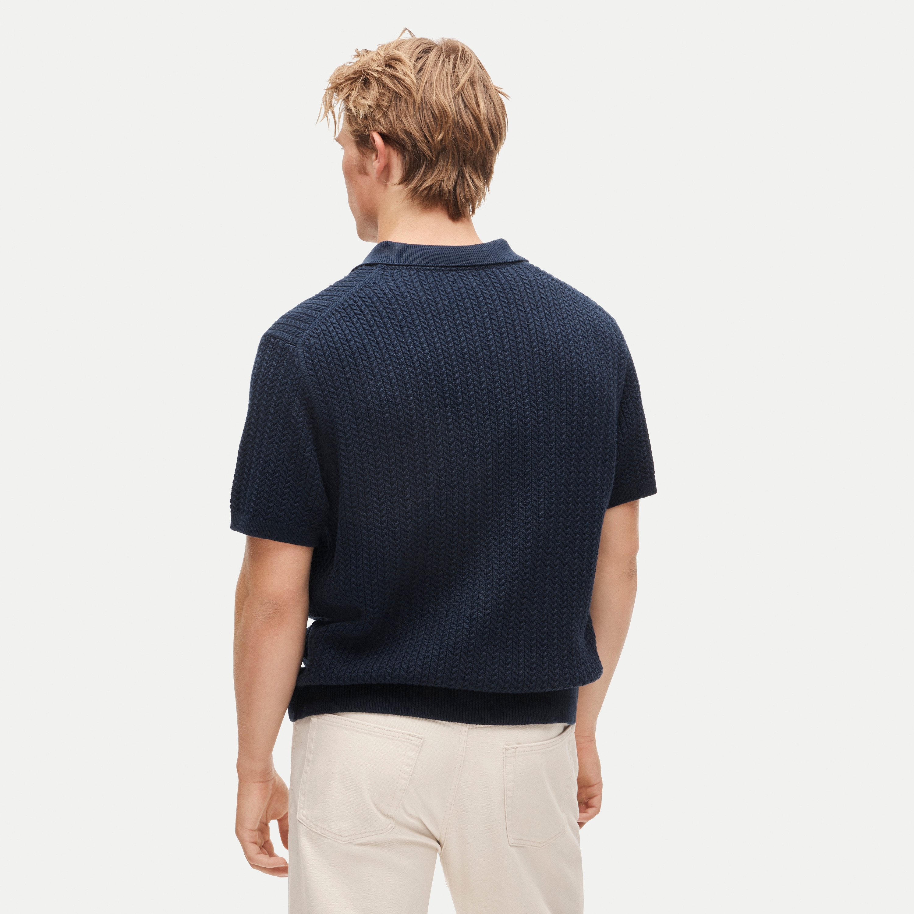 Short-sleeve cable-knit cotton sweater-polo