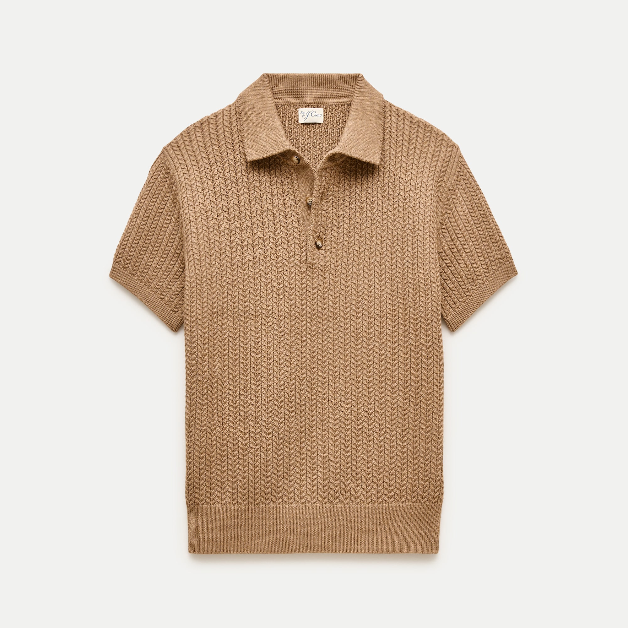 Short-sleeve cable-knit cotton sweater-polo