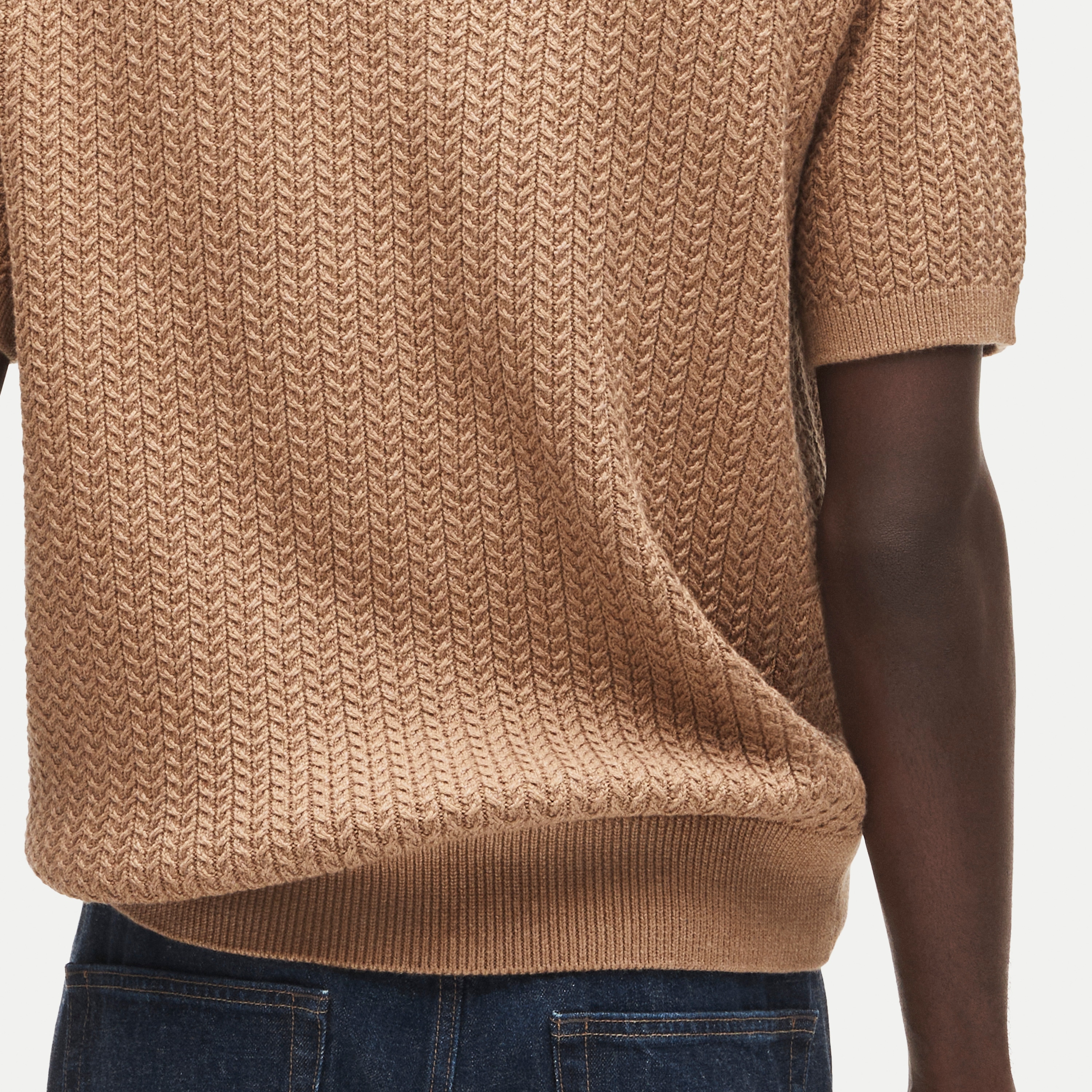 Short-sleeve cable-knit cotton sweater-polo