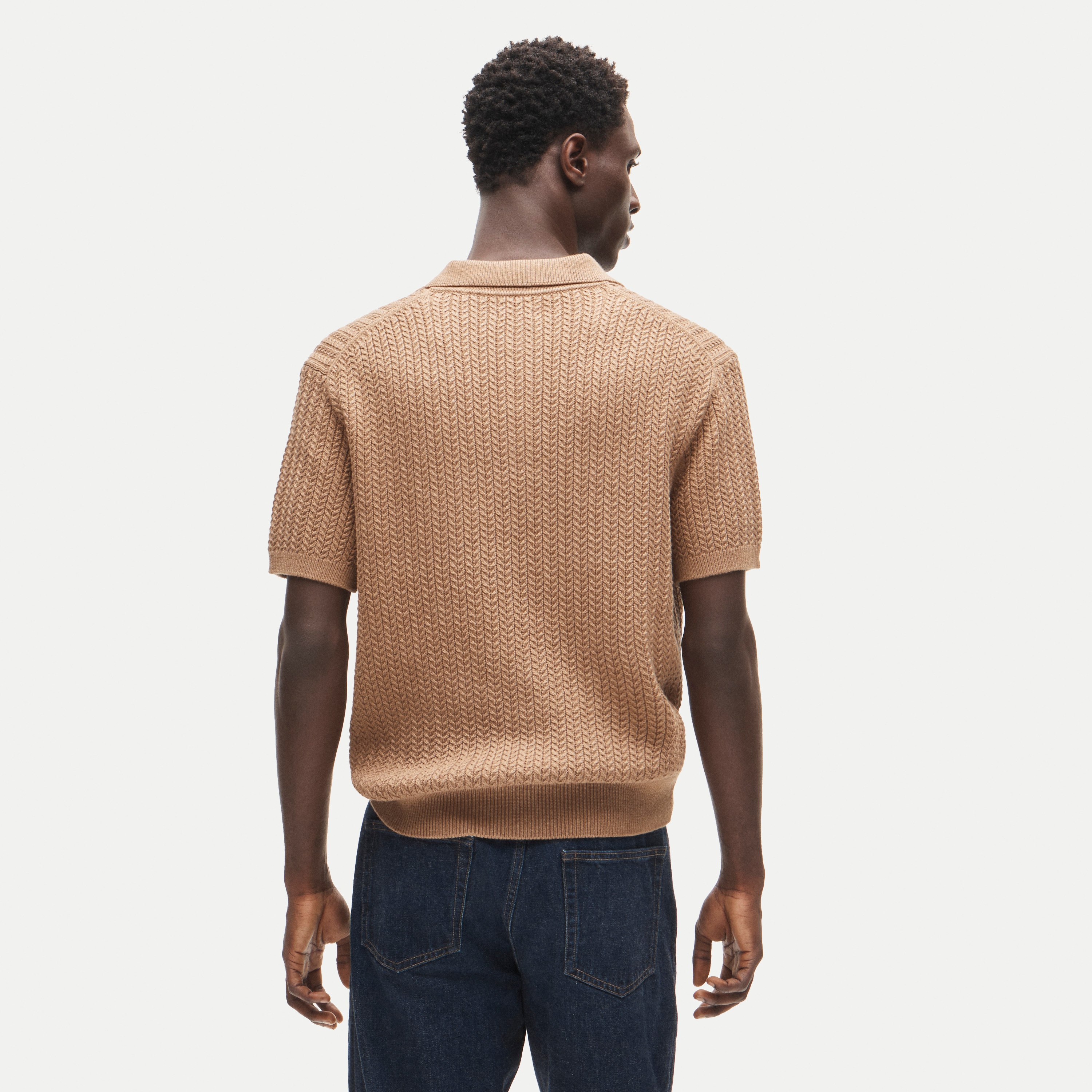 Short-sleeve cable-knit cotton sweater-polo