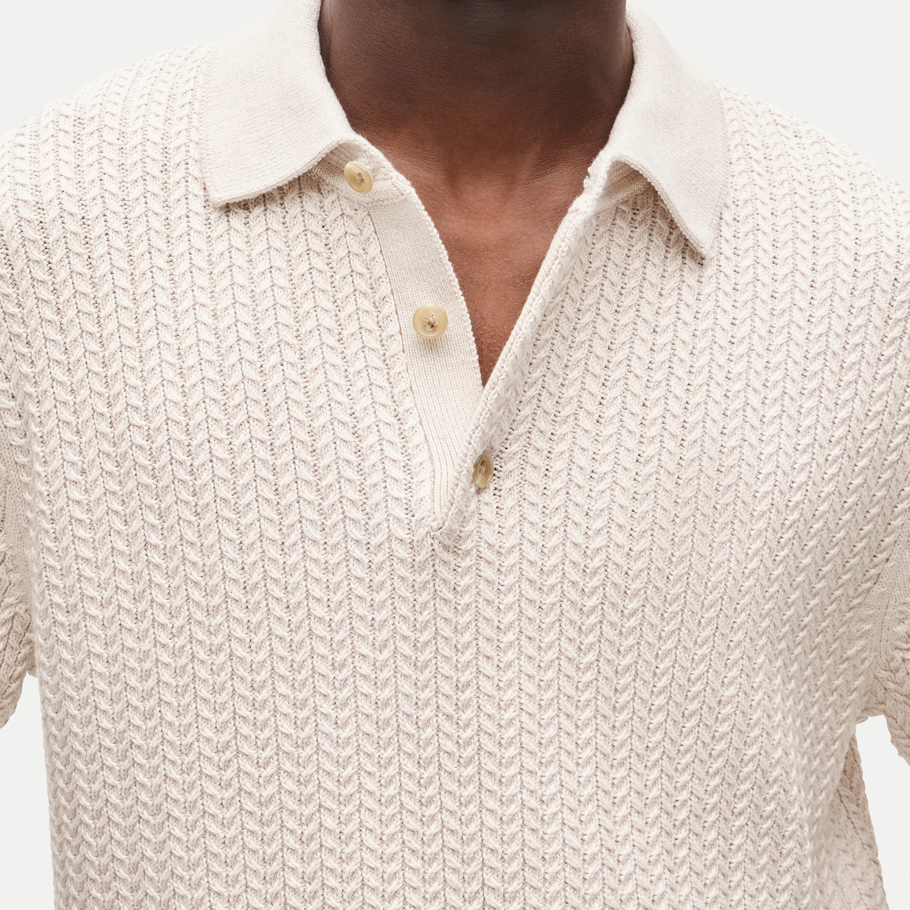 Short-sleeve cable-knit cotton sweater-polo