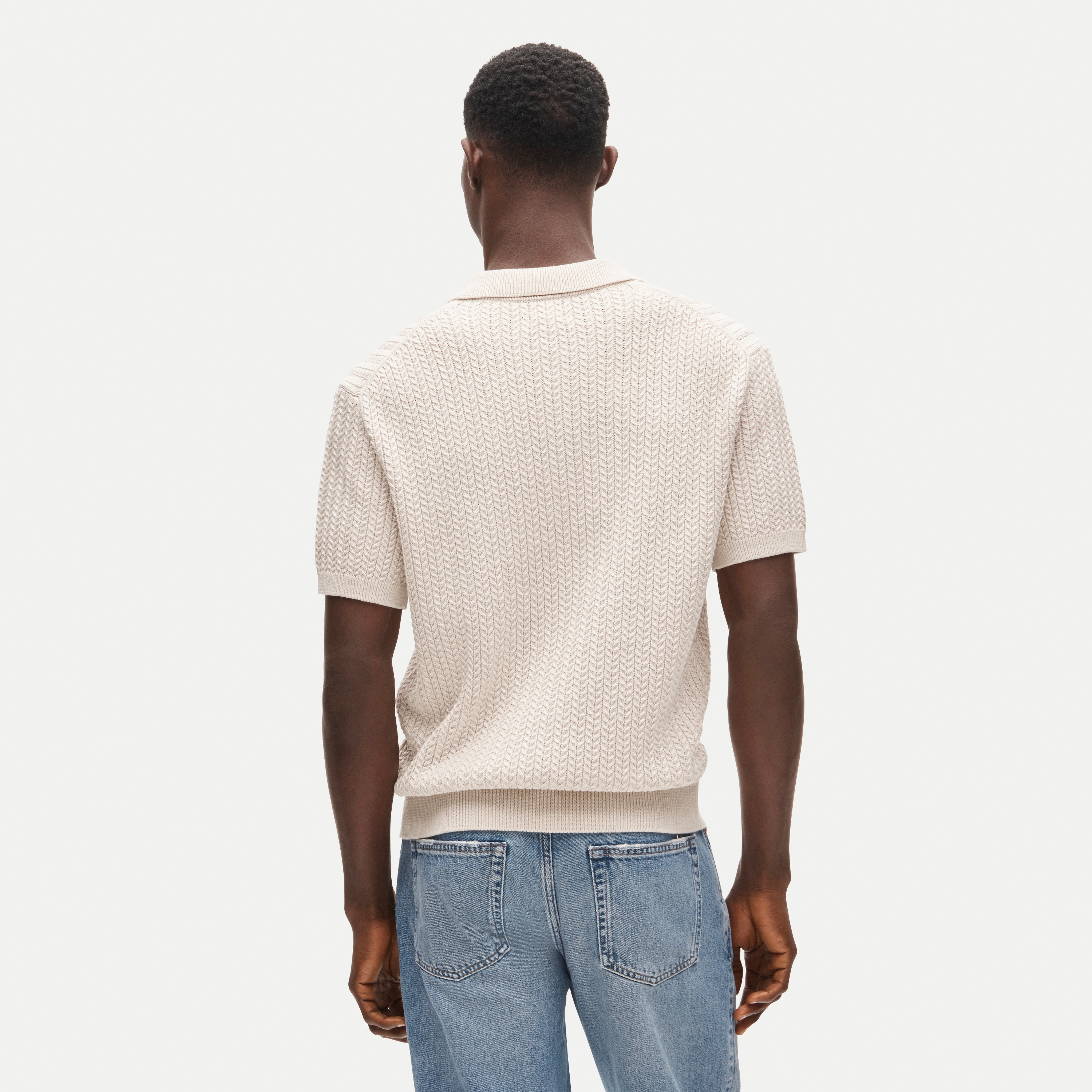 Short-sleeve cable-knit cotton sweater-polo