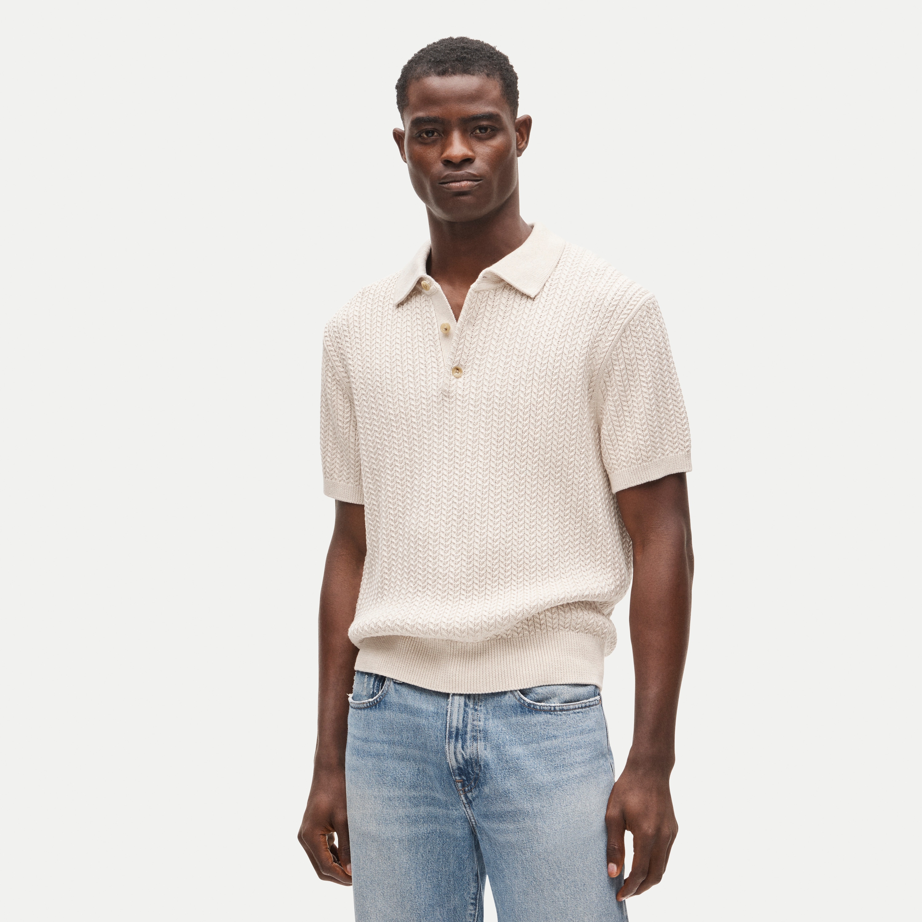 Short-sleeve Cable-knit Cotton Sweater-polo For Men | J.Crew