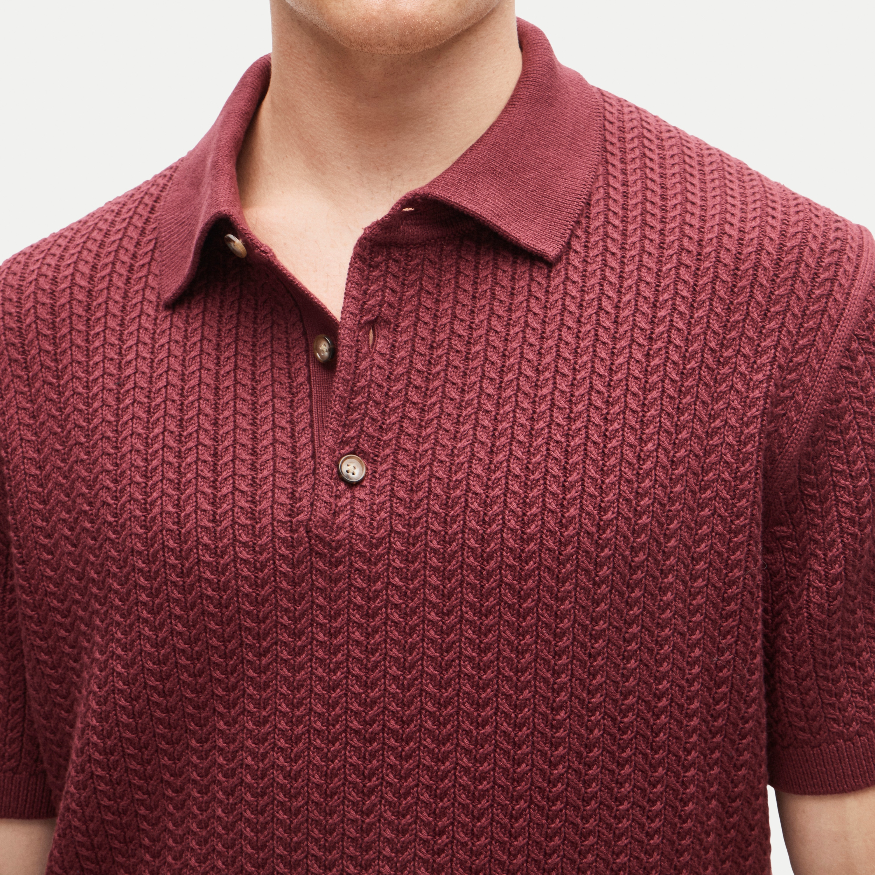 Short-sleeve cable-knit cotton sweater-polo