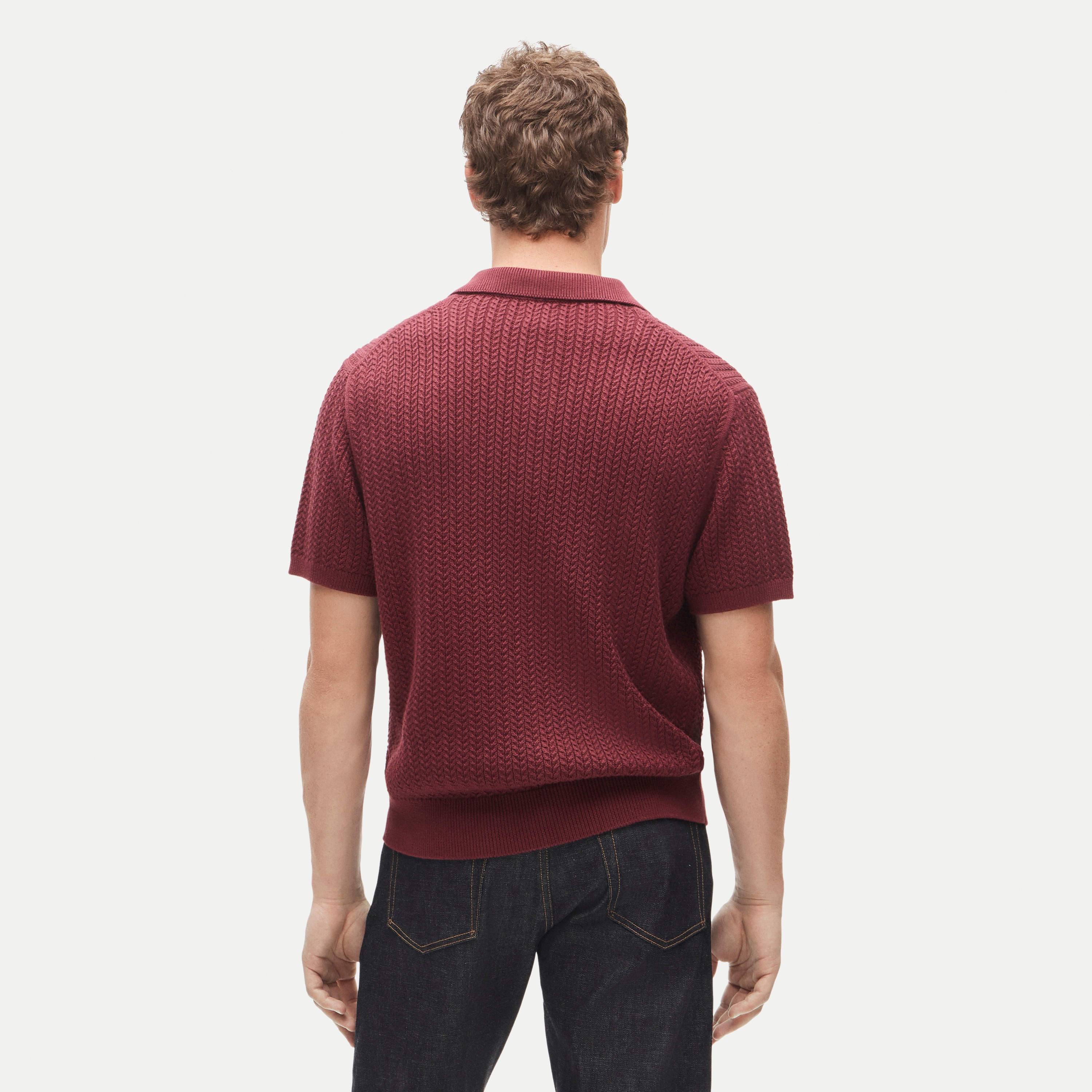 Short-sleeve cable-knit cotton sweater-polo
