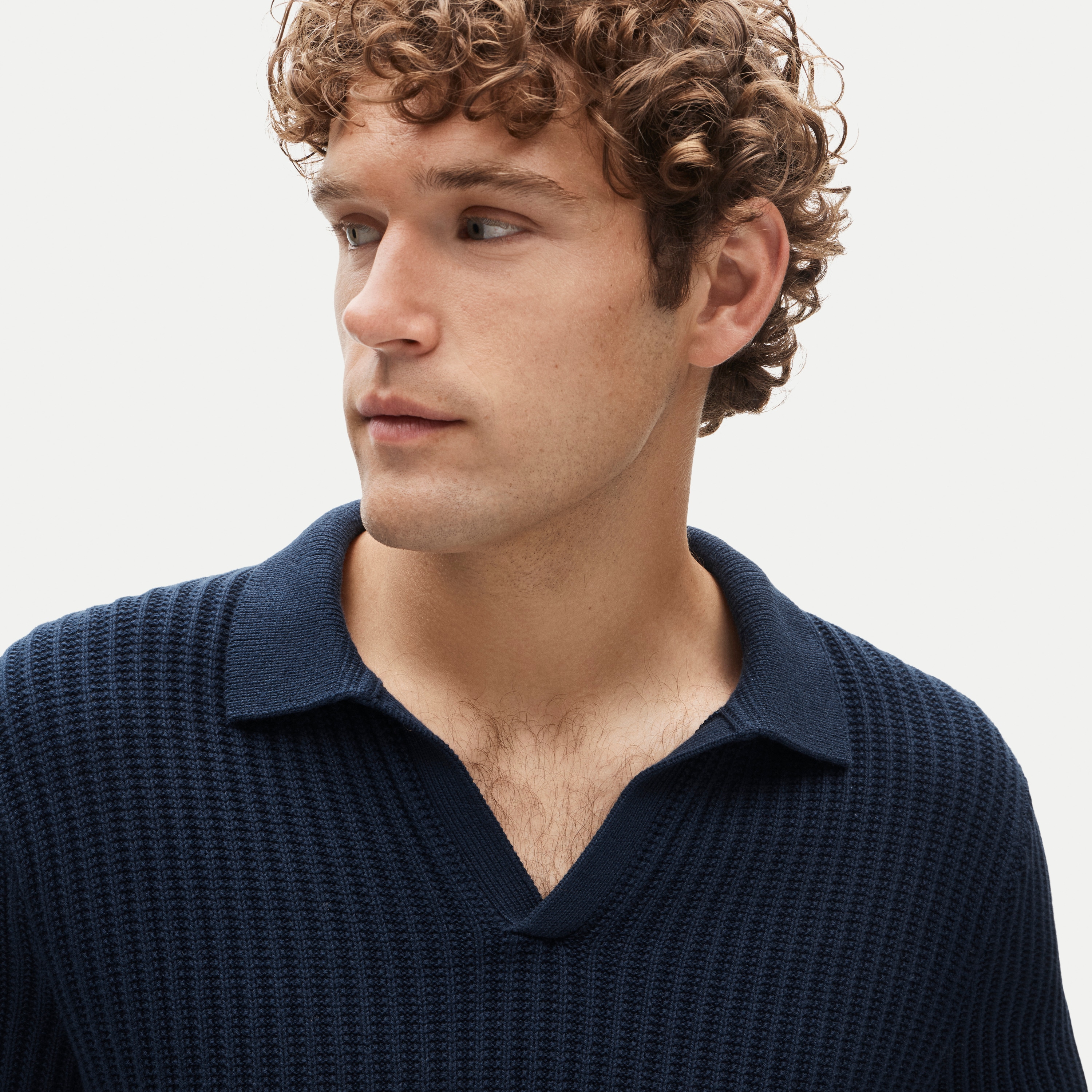 Fisherman-rib johnny-collar sweater in cotton - thumbnail 8