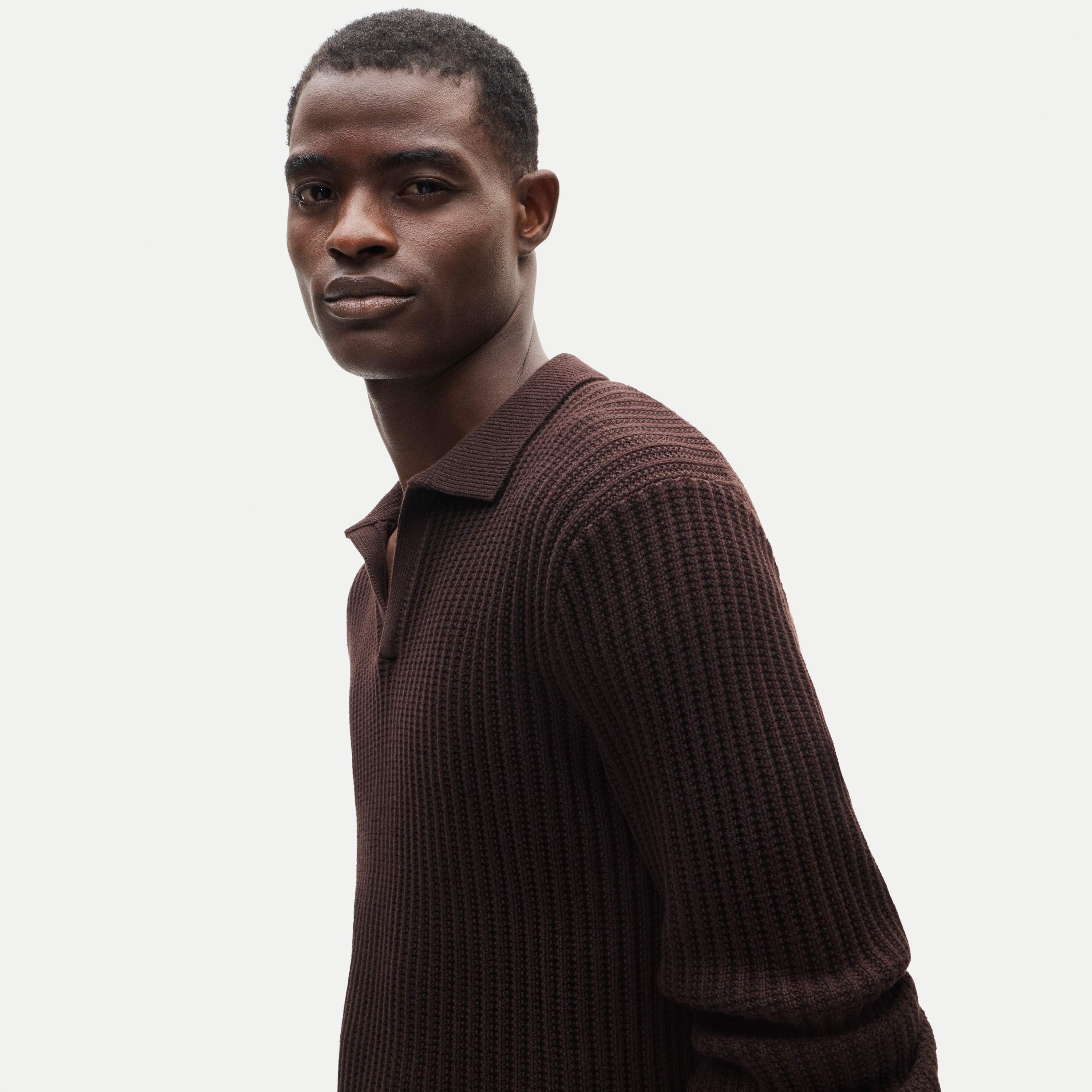 Fisherman-rib johnny-collar sweater in cotton - thumbnail 2