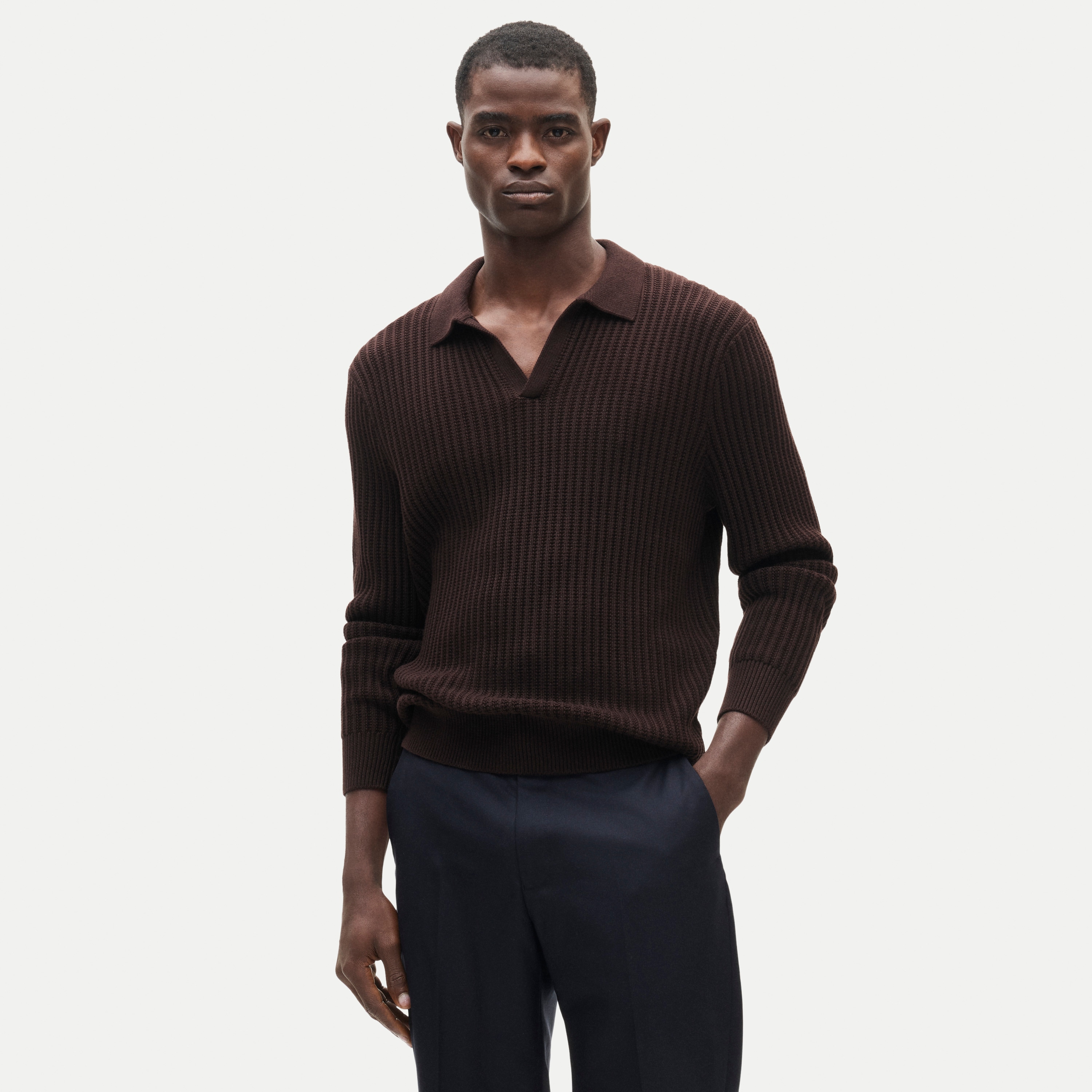 Fisherman-rib johnny-collar sweater in cotton