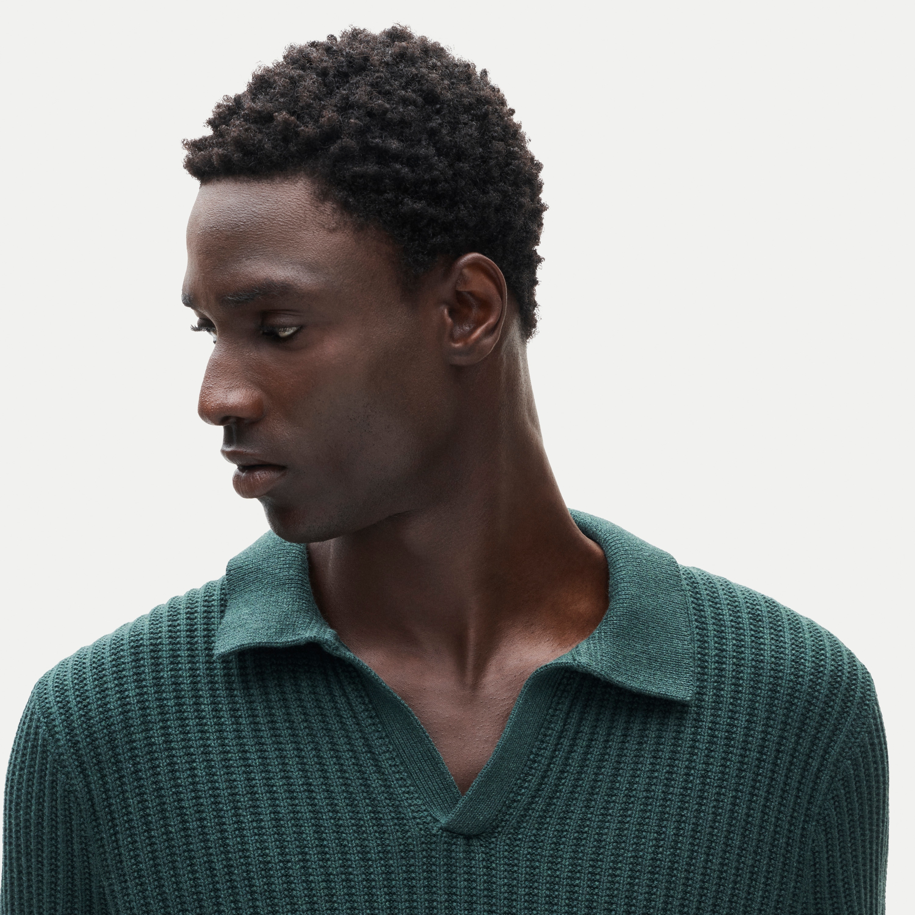 Fisherman-rib johnny-collar sweater in cotton - thumbnail 10