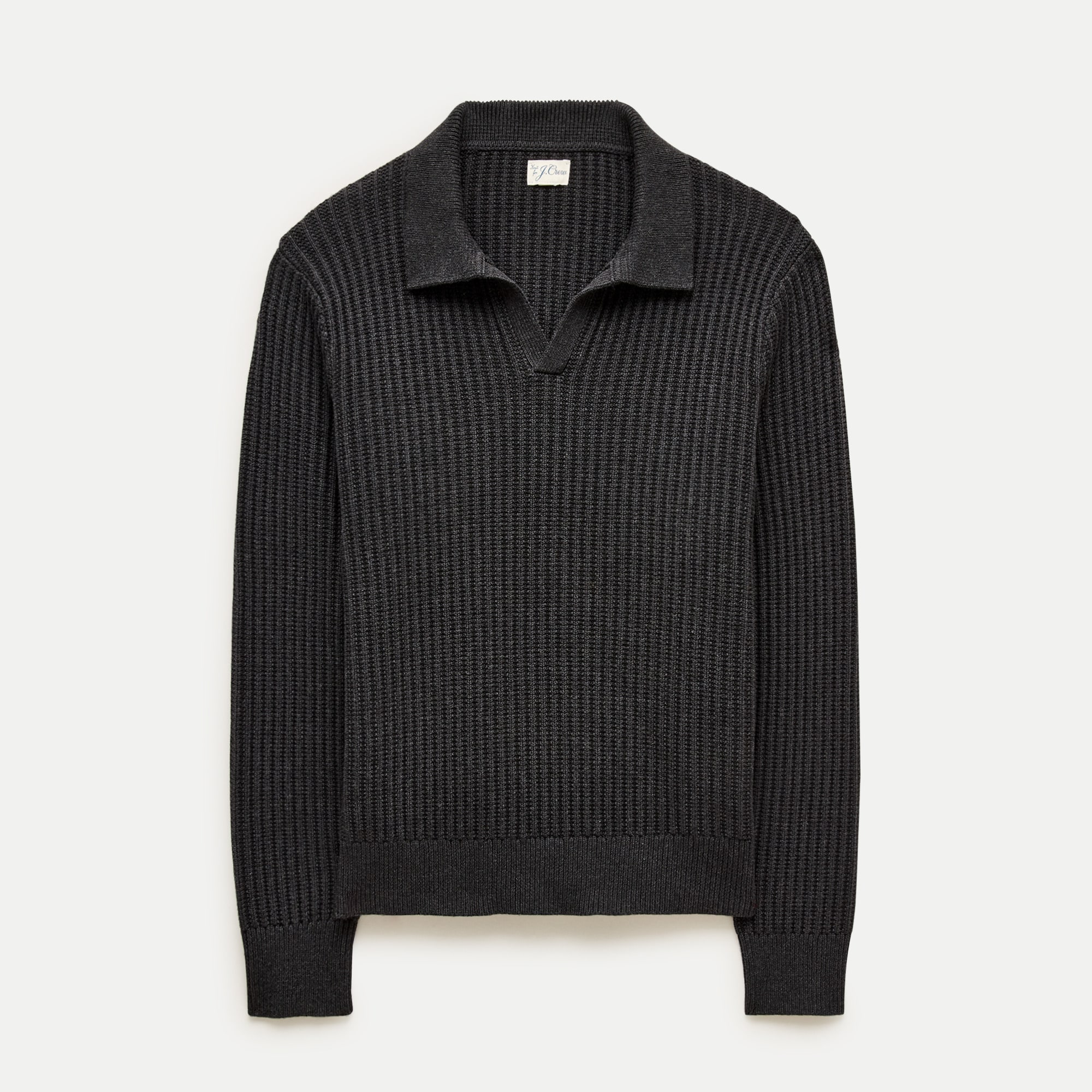 Fisherman-rib johnny-collar sweater in cotton