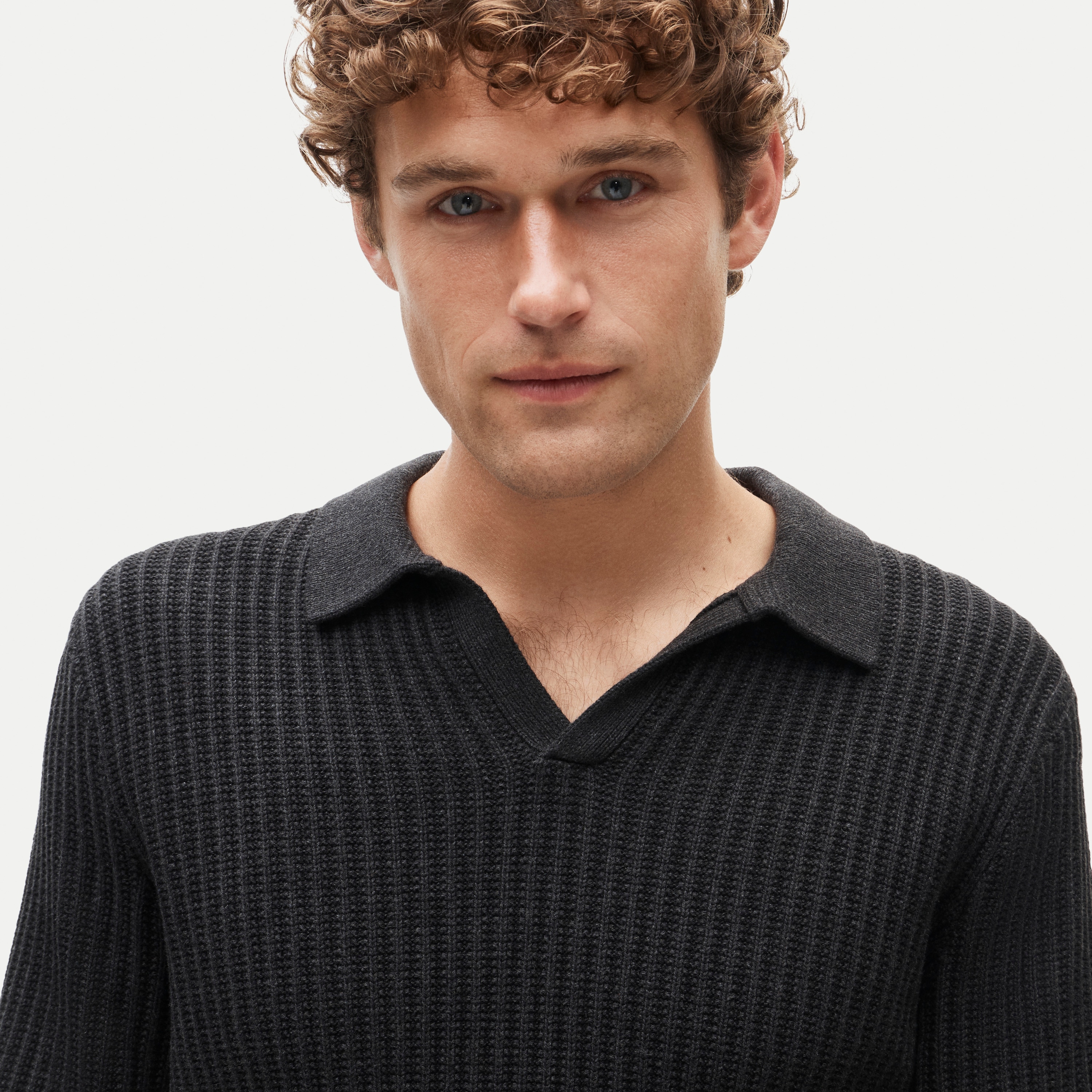Fisherman-rib johnny-collar sweater in cotton - thumbnail 6