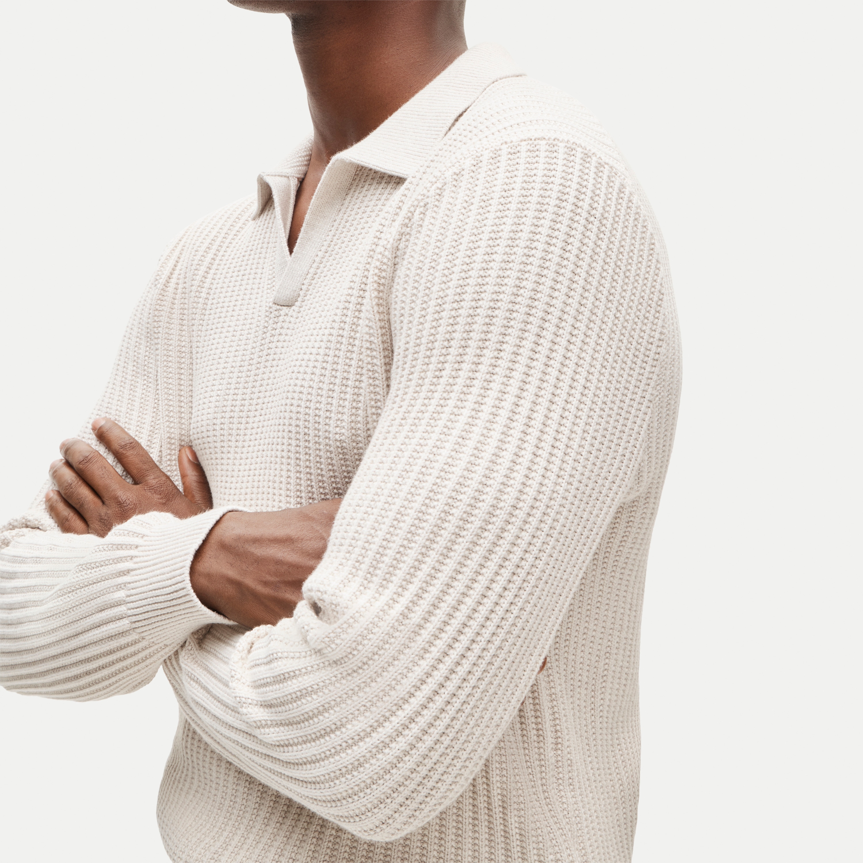 Fisherman-rib johnny-collar sweater in cotton - thumbnail 4