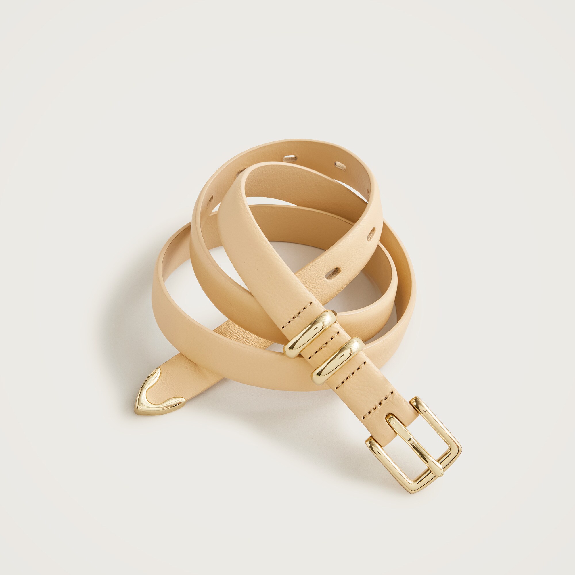 womens Thin leather belt with metal tip