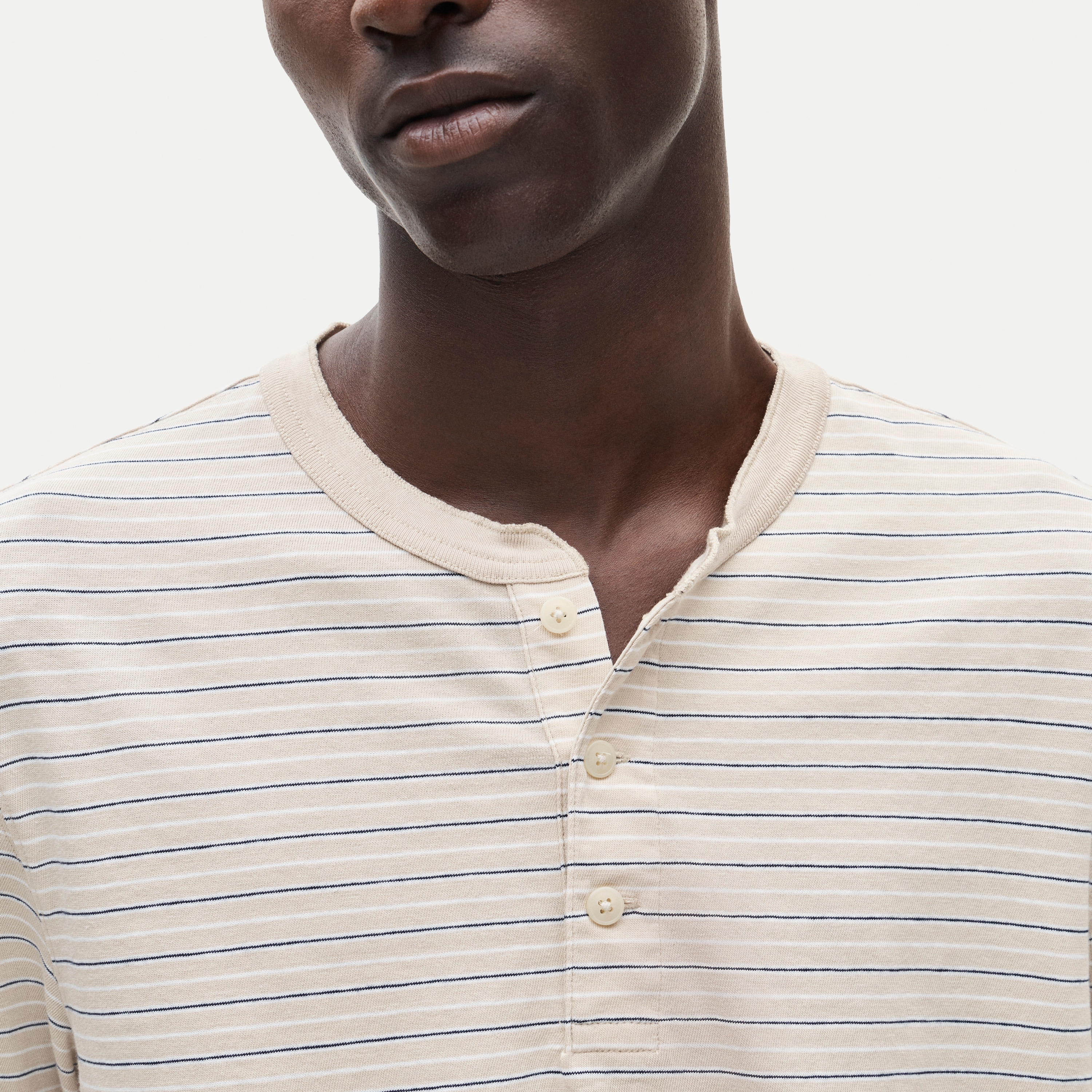 Vintage-wash cotton henley in stripe - thumbnail 2