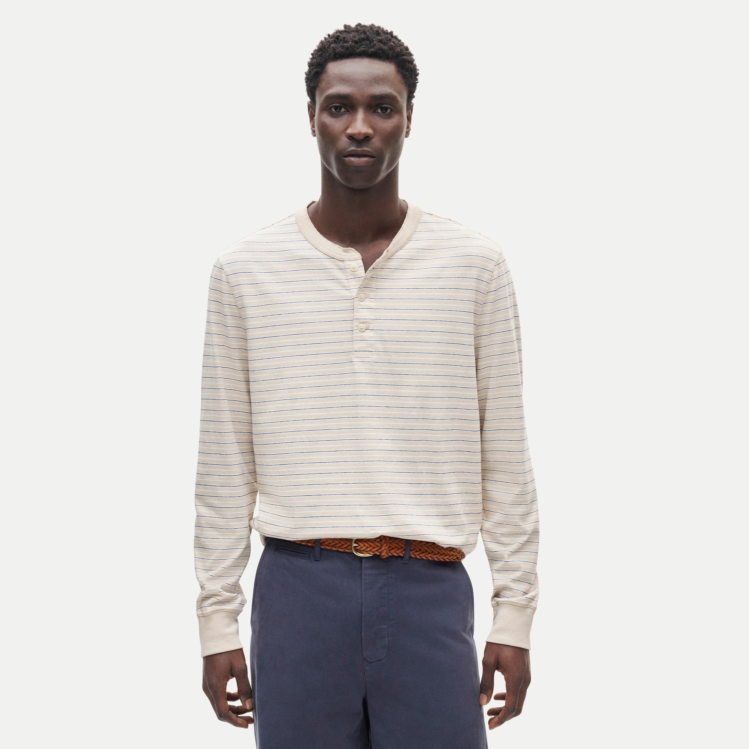 Vintage-wash cotton henley in stripe