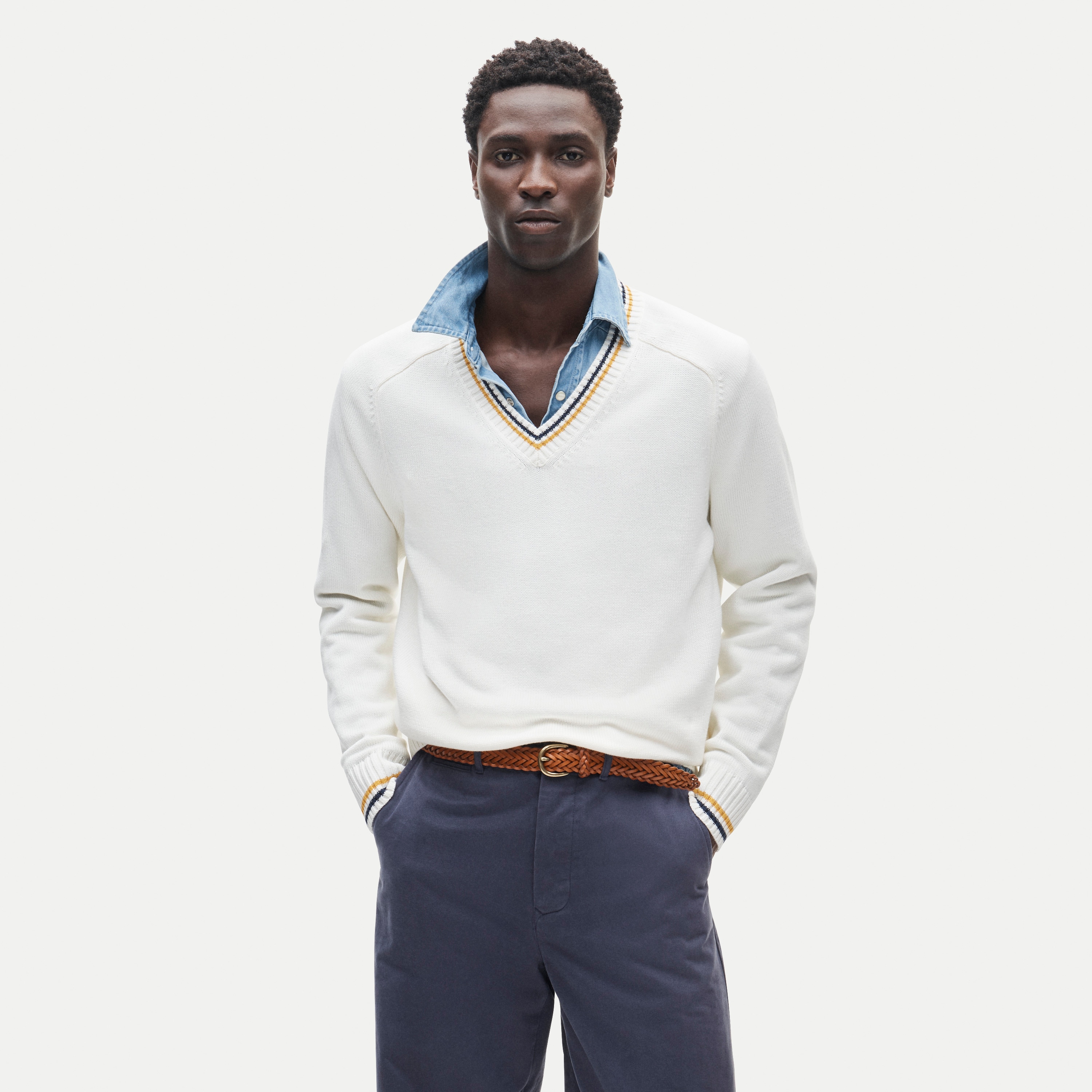 Heritage cotton tipped V-neck sweater