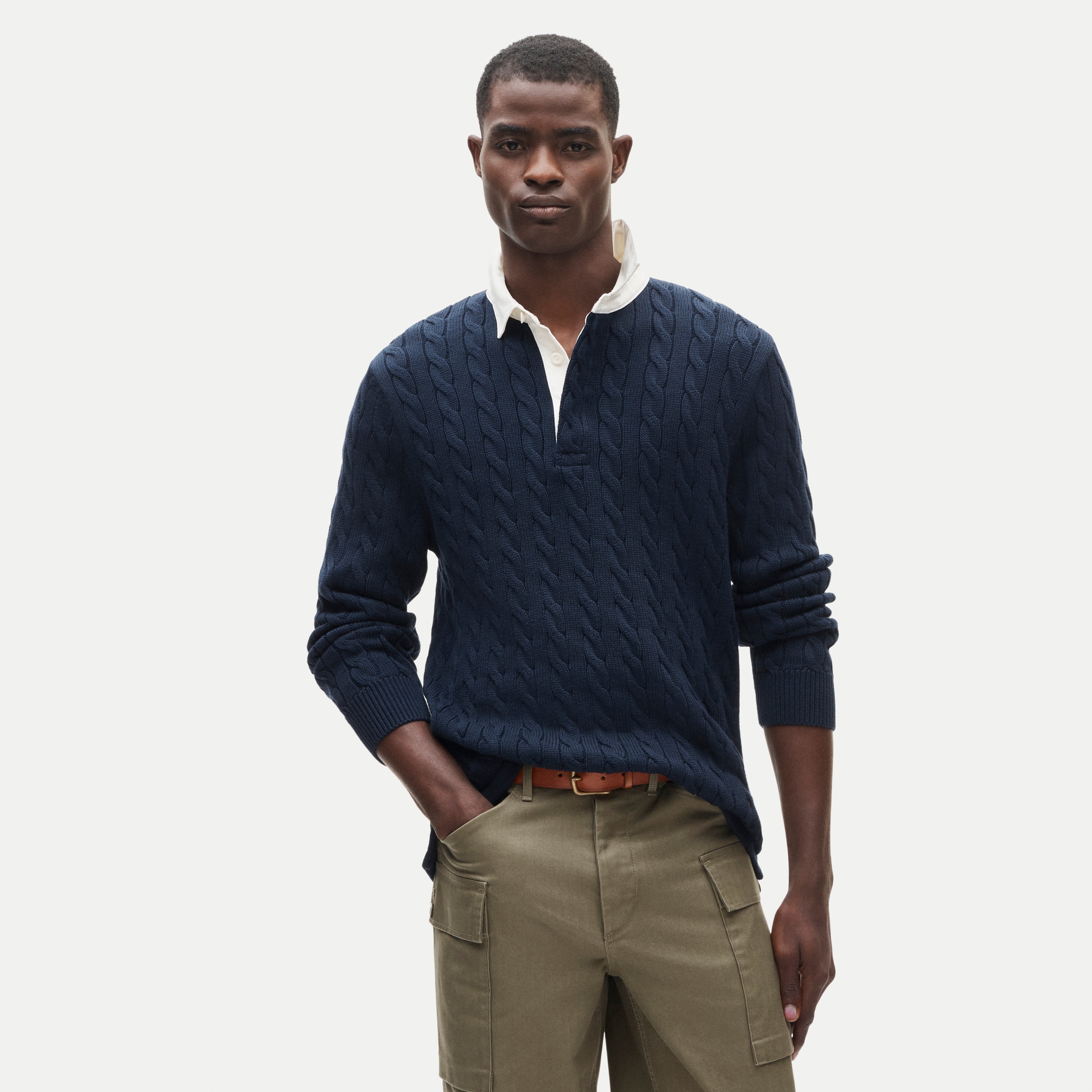 Heritage cotton cable-knit rugby sweater