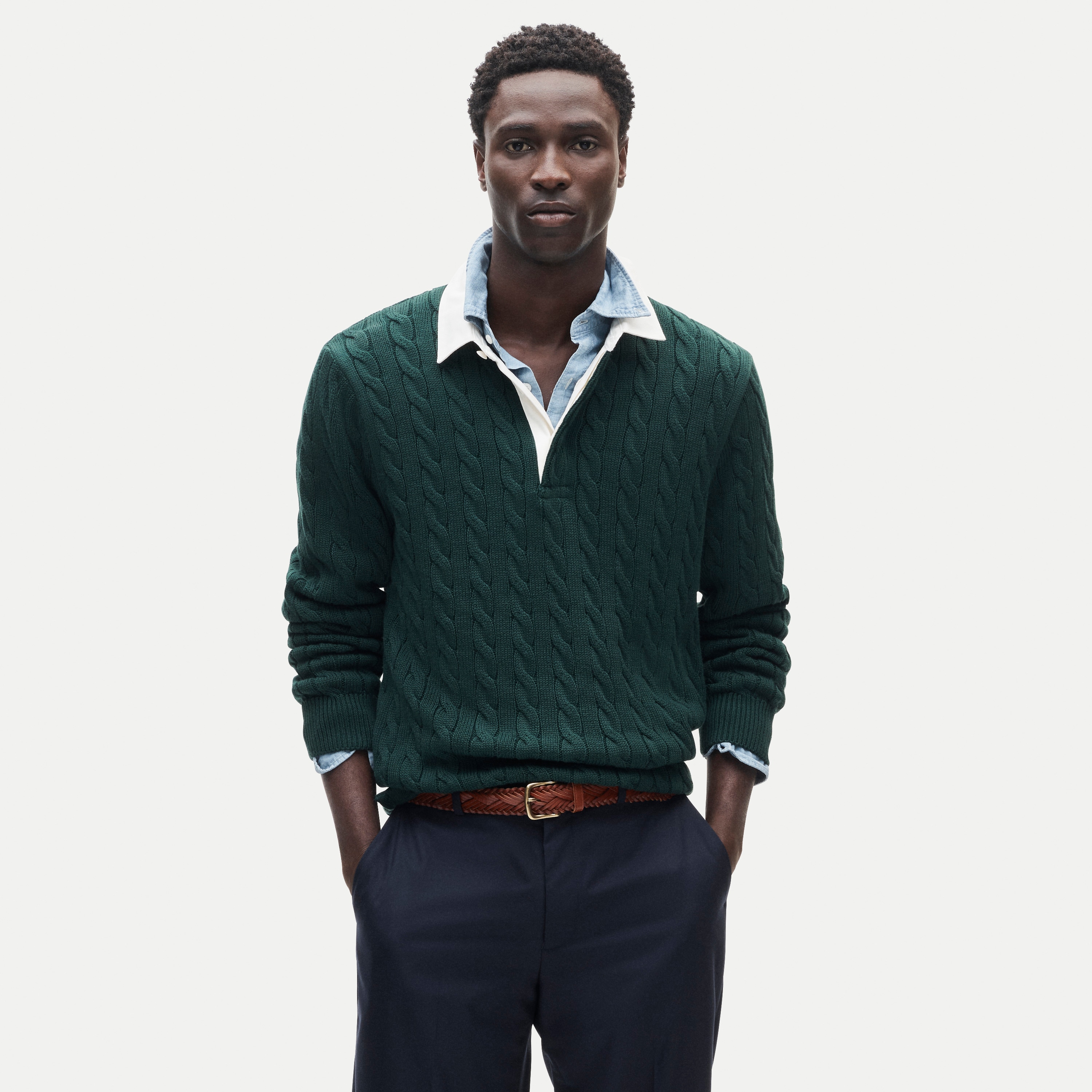 Heritage cotton cable-knit rugby sweater