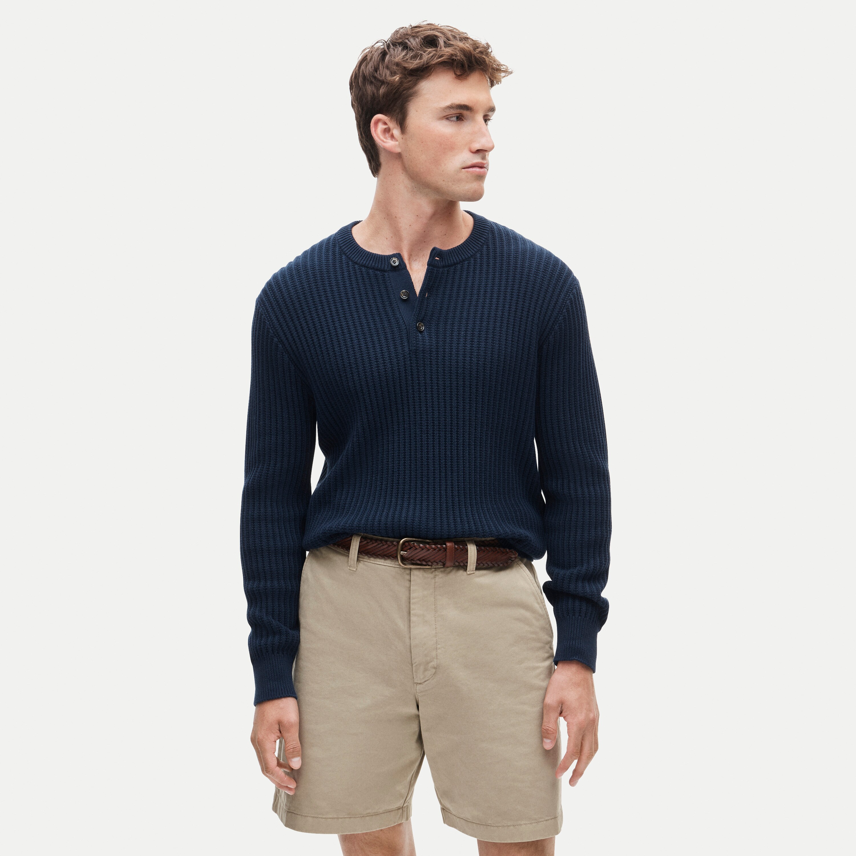 Fisherman-rib henley sweater in cotton