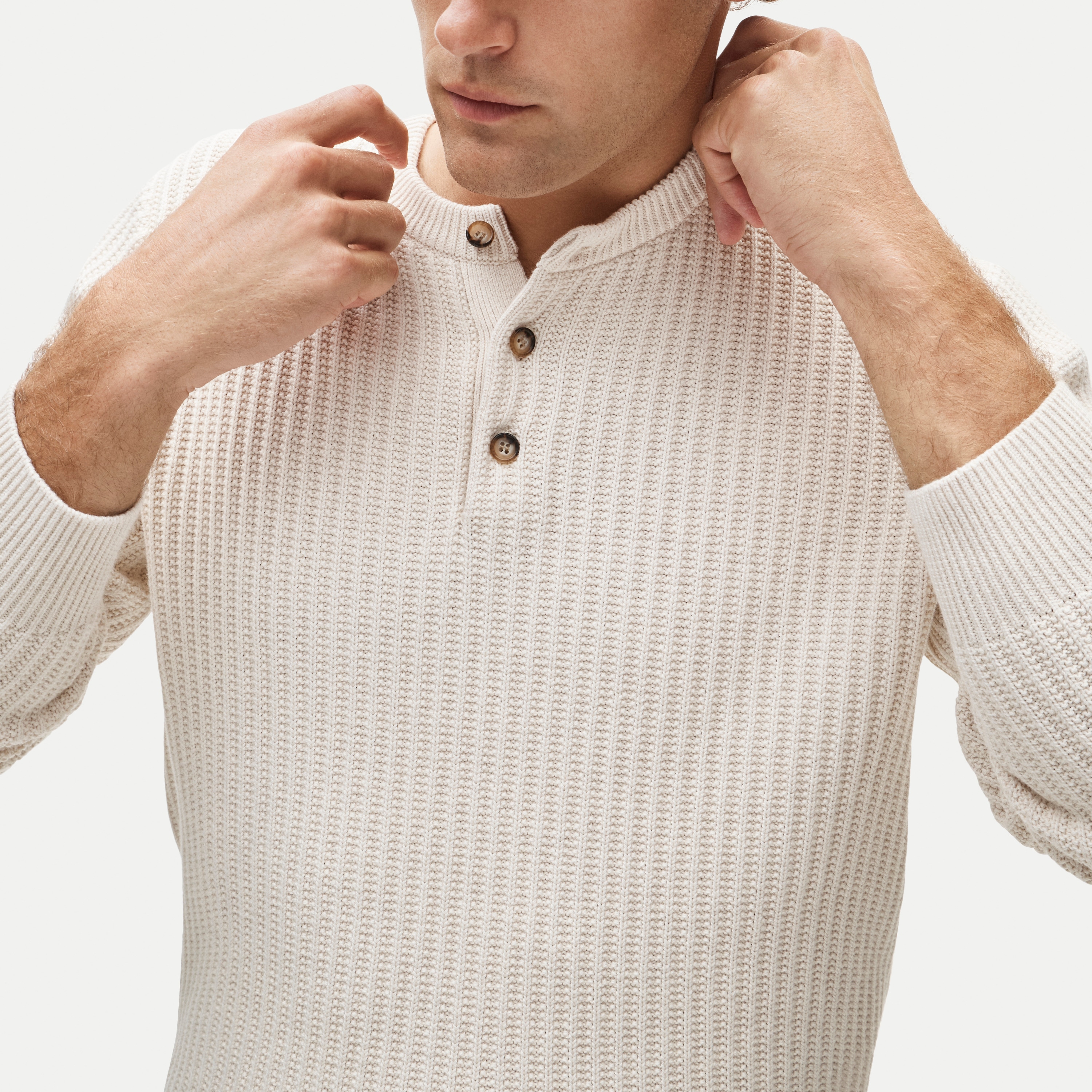 Fisherman-rib henley sweater in cotton - thumbnail 2