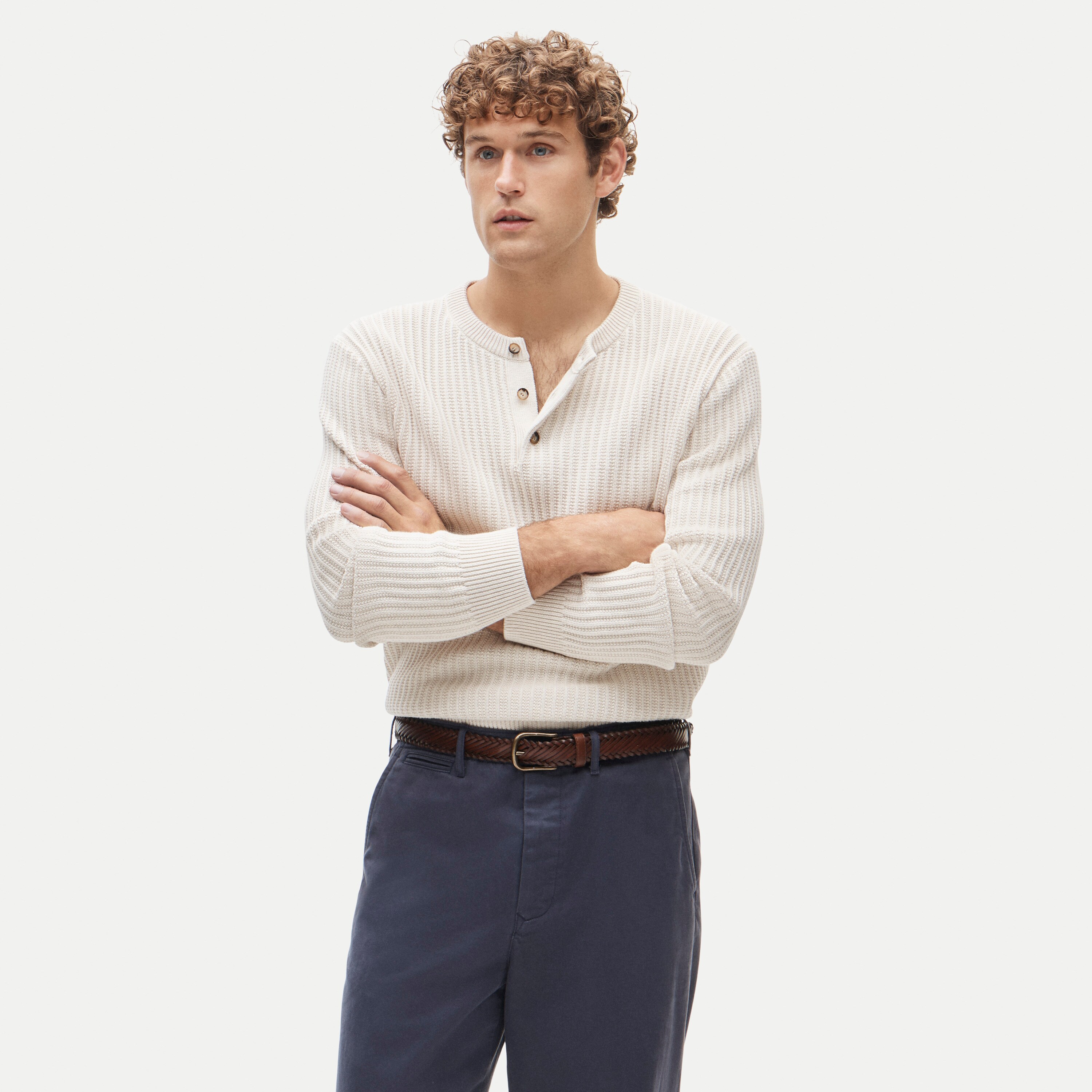 Fisherman-rib henley sweater in cotton