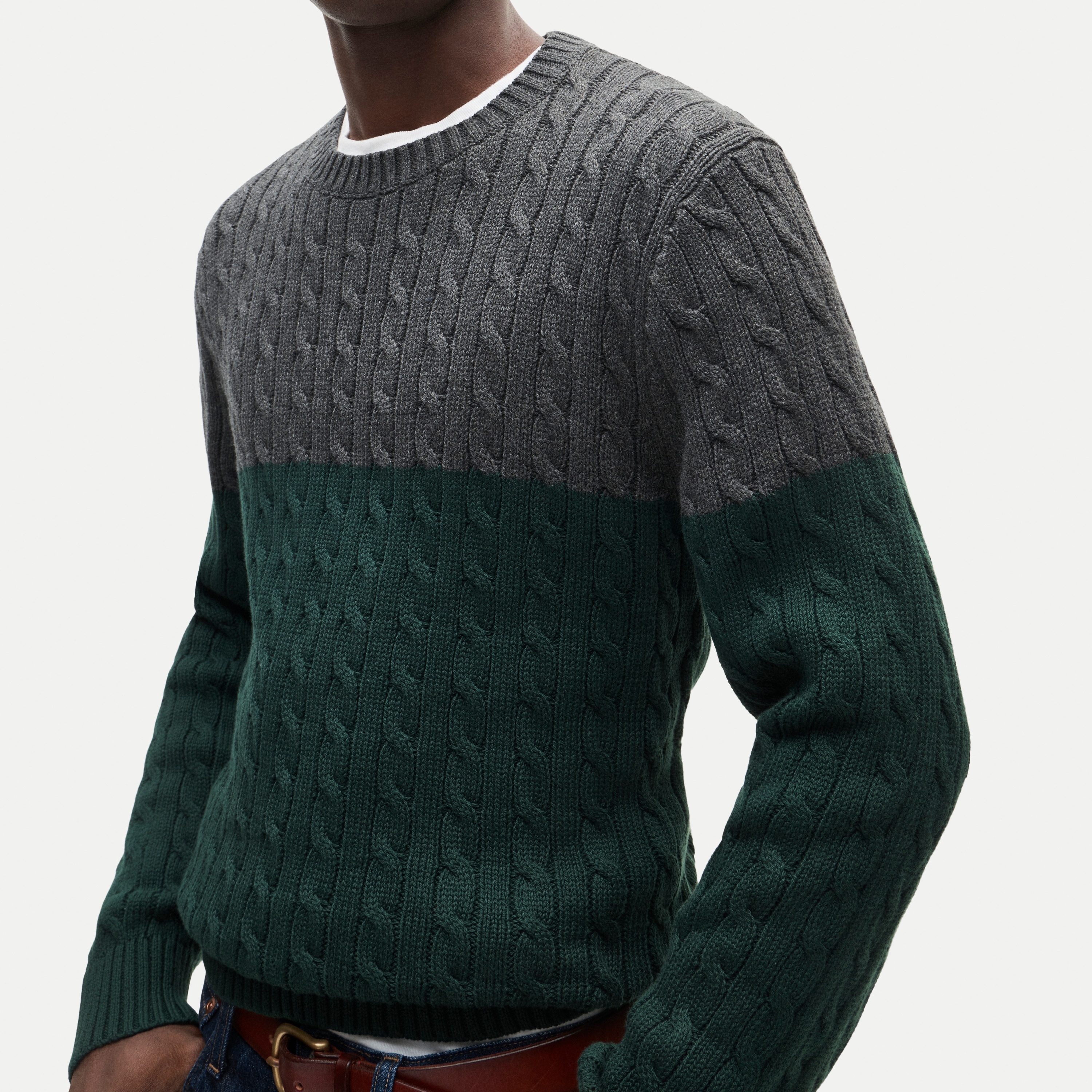 Heritage cotton cable-knit sweater in colorblock