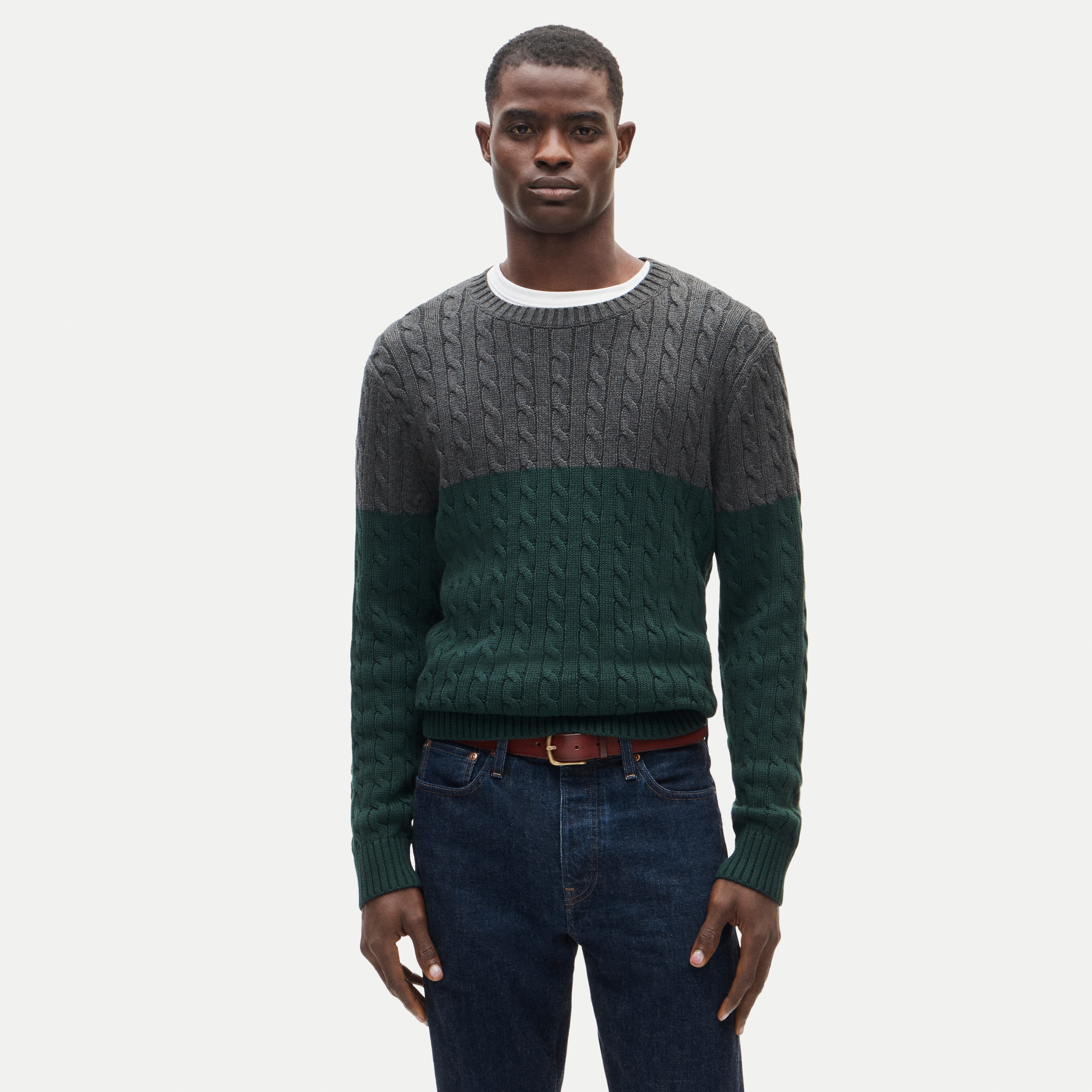 Heritage cotton cable-knit sweater in colorblock