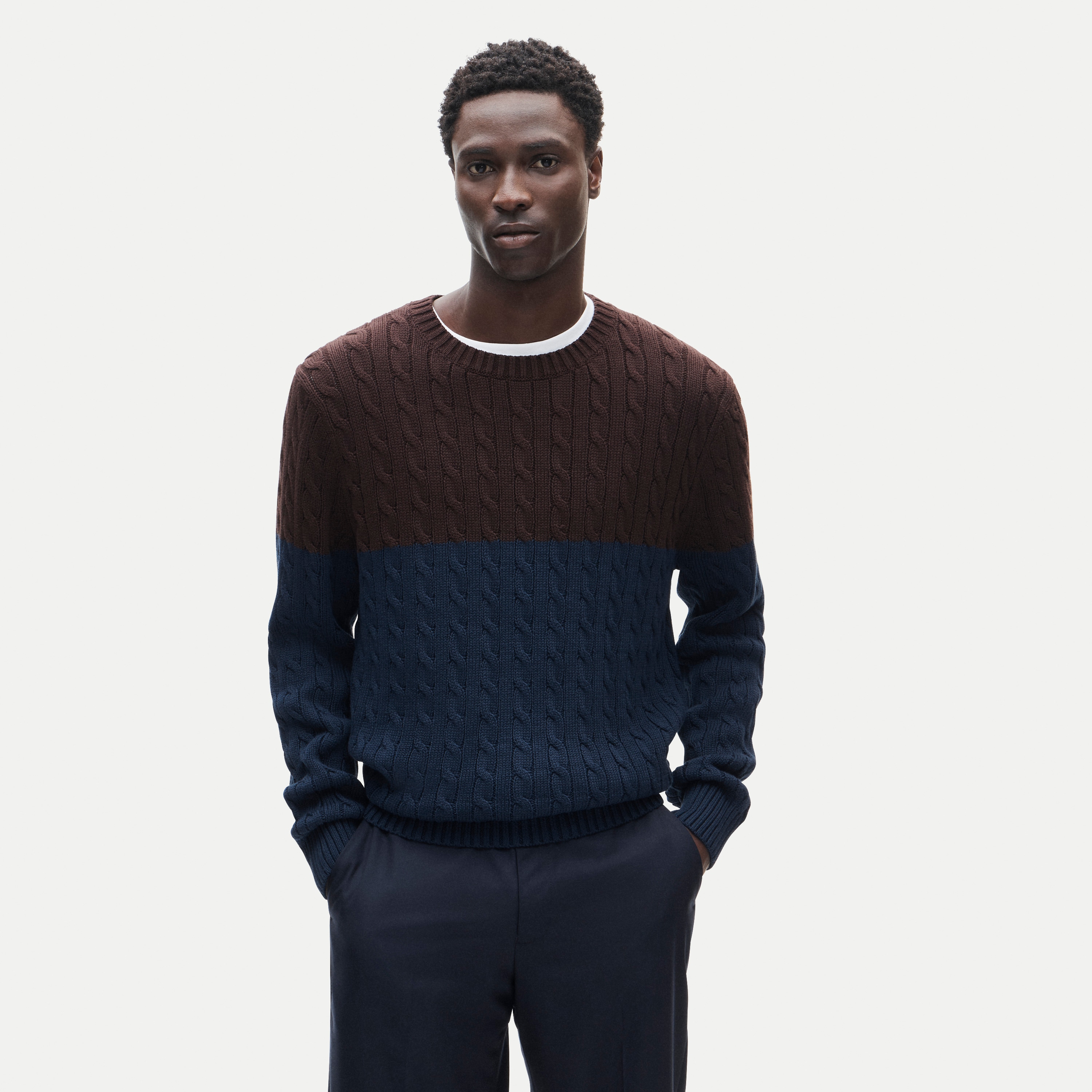 Heritage cotton cable-knit sweater in colorblock