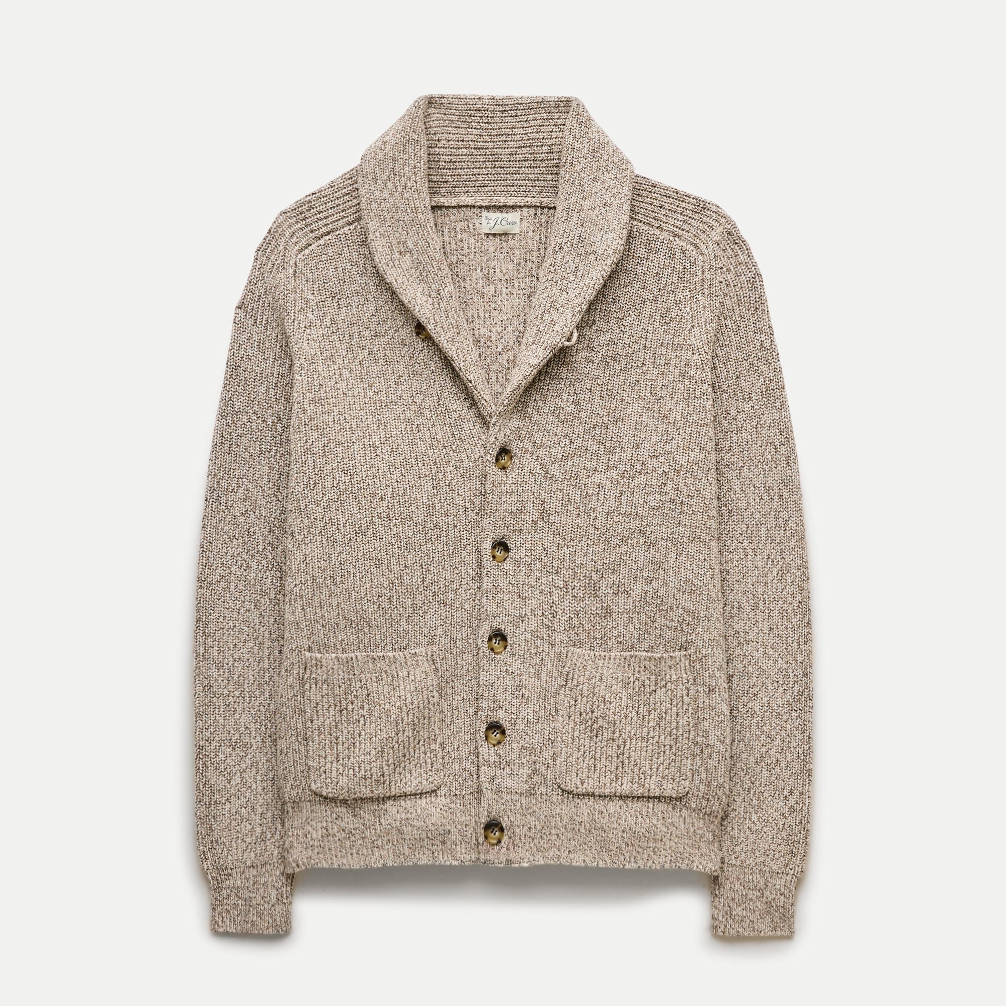 Rib-knit shawl-collar cardigan in marled cotton