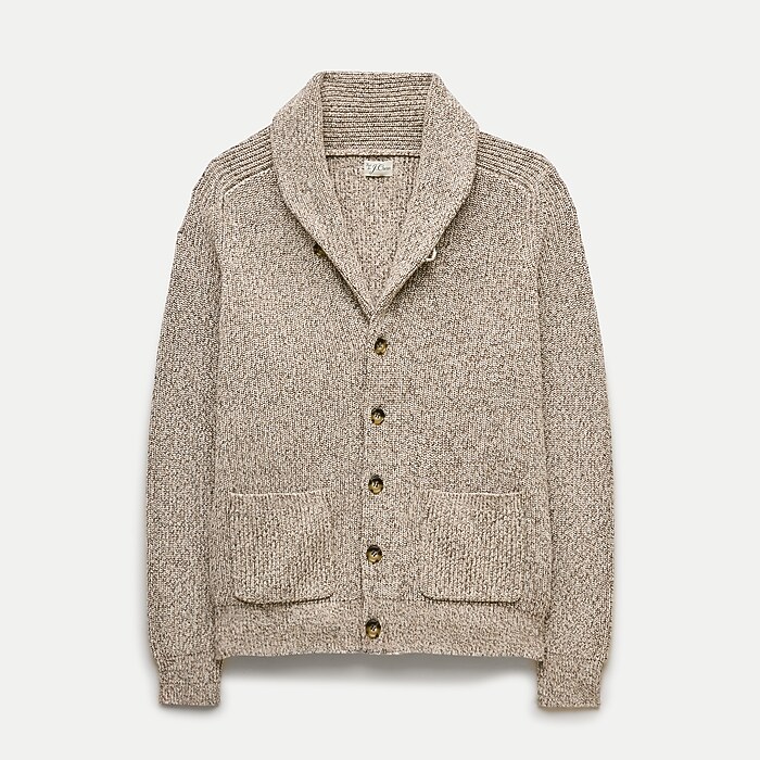 Rib-knit shawl-collar cardigan in marled cotton