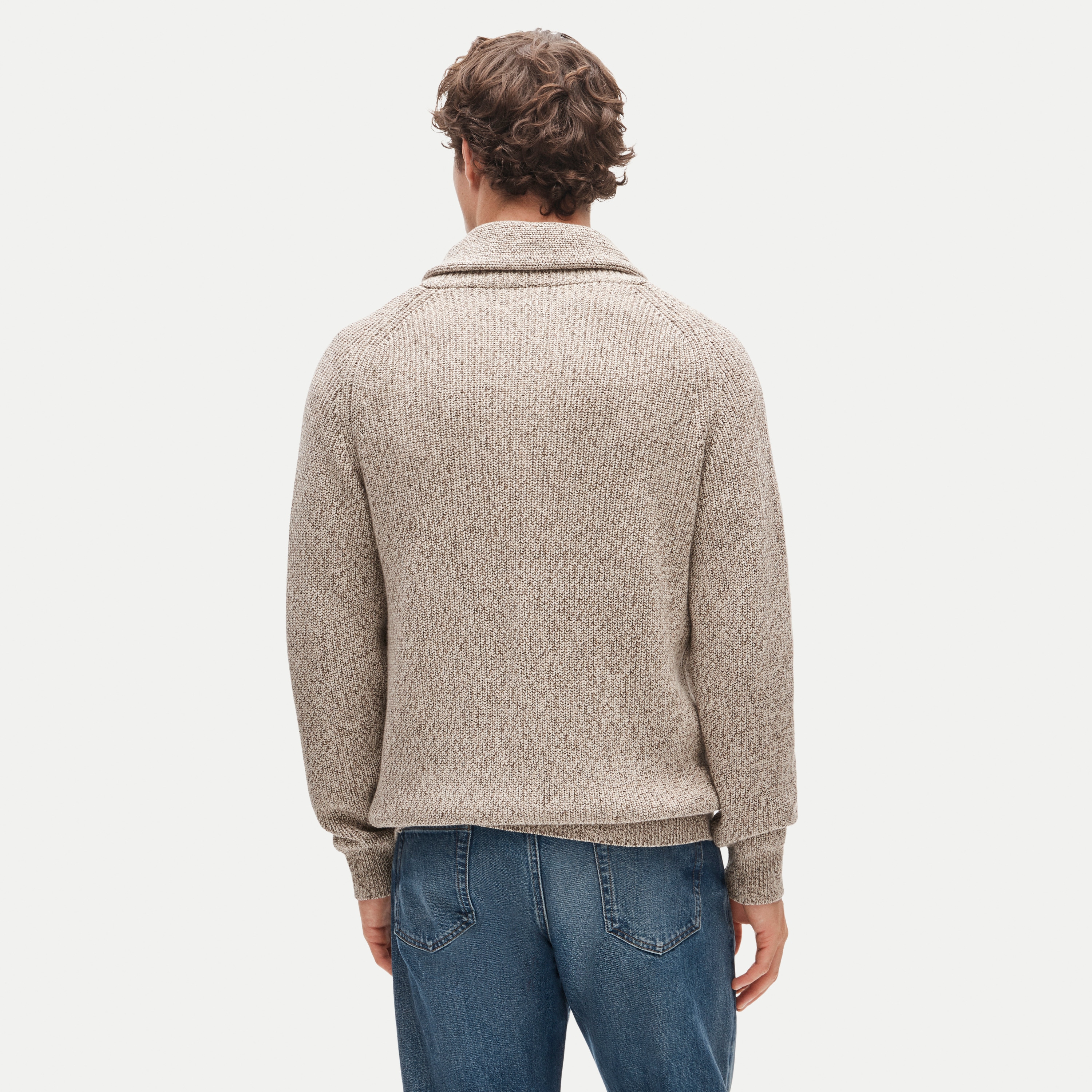 Rib-knit shawl-collar cardigan in marled cotton