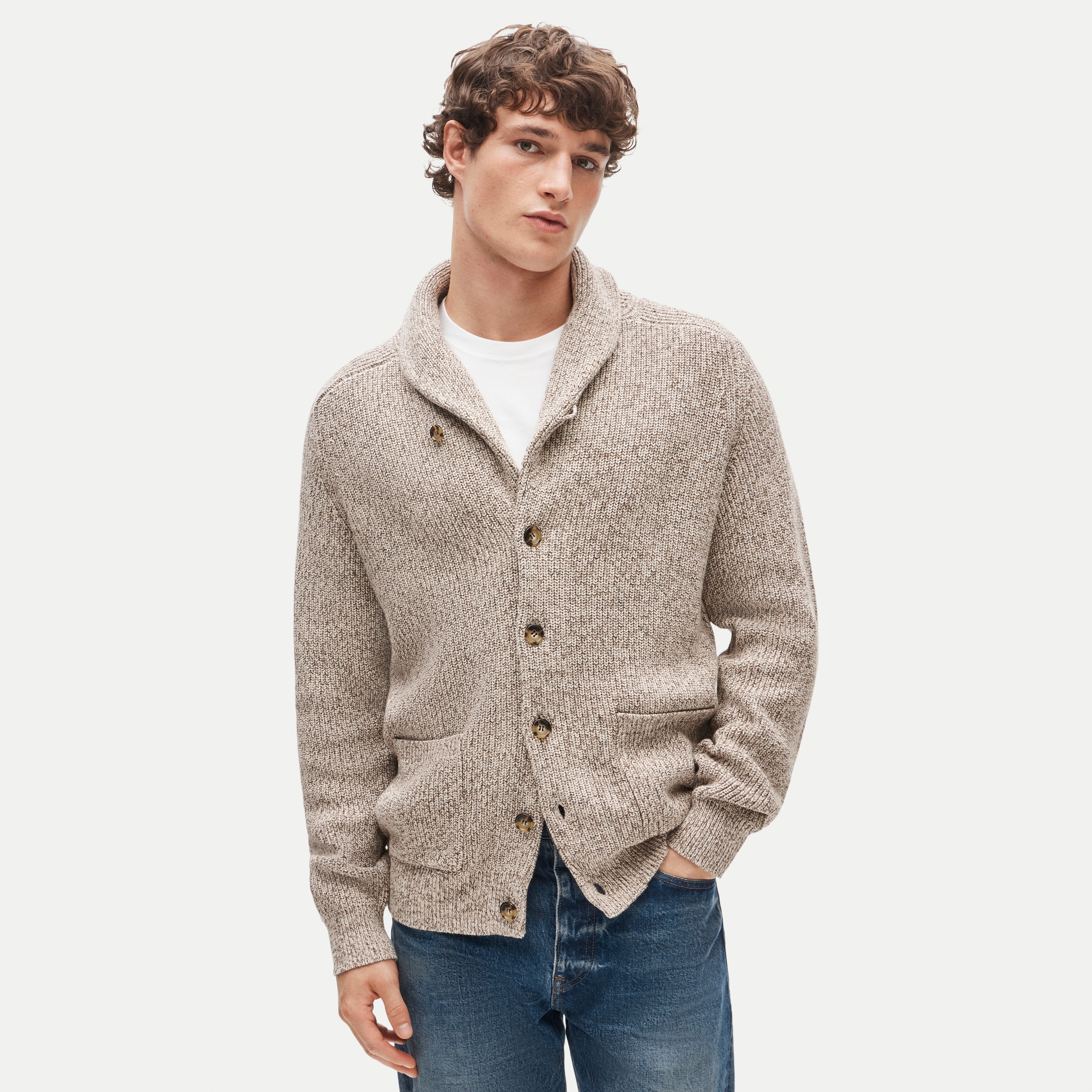 Rib-knit Shawl-collar Cardigan In Marled Cotton For Men | J.Crew