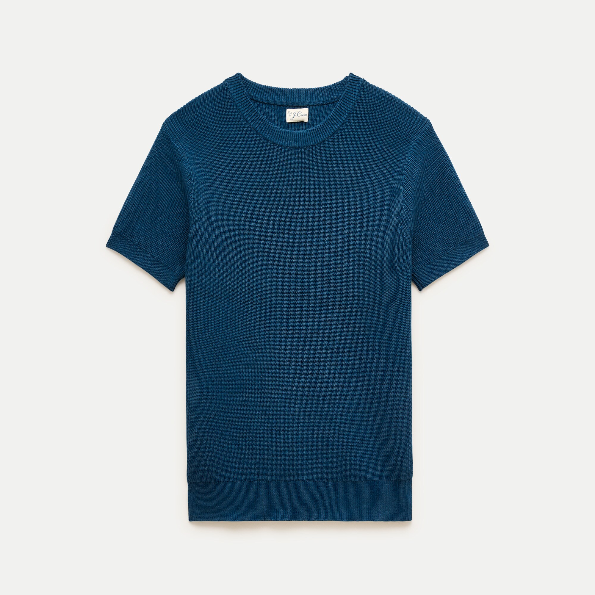 Short-sleeve sweater in ribbed cotton-silk blend