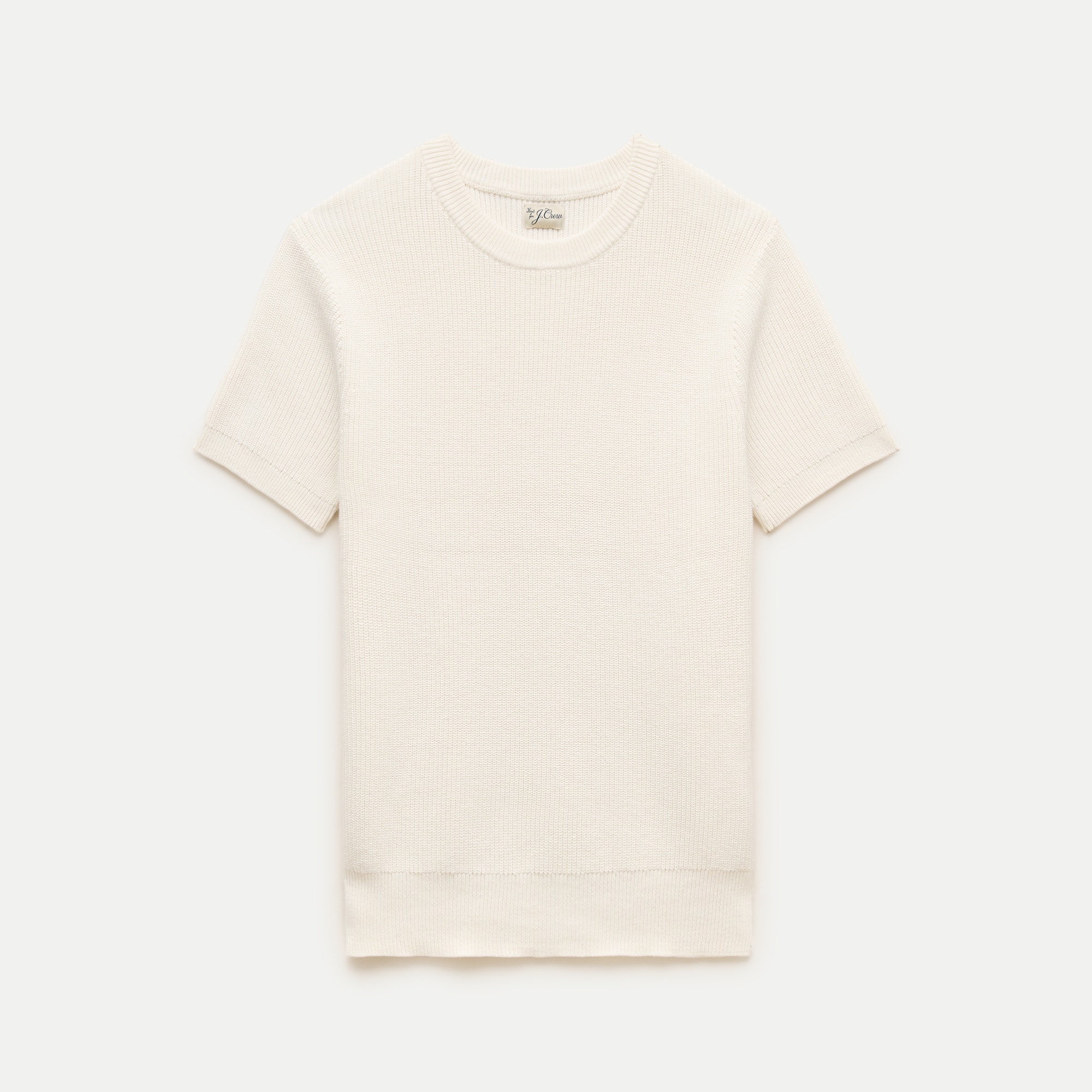 Short-sleeve sweater in ribbed cotton-silk blend