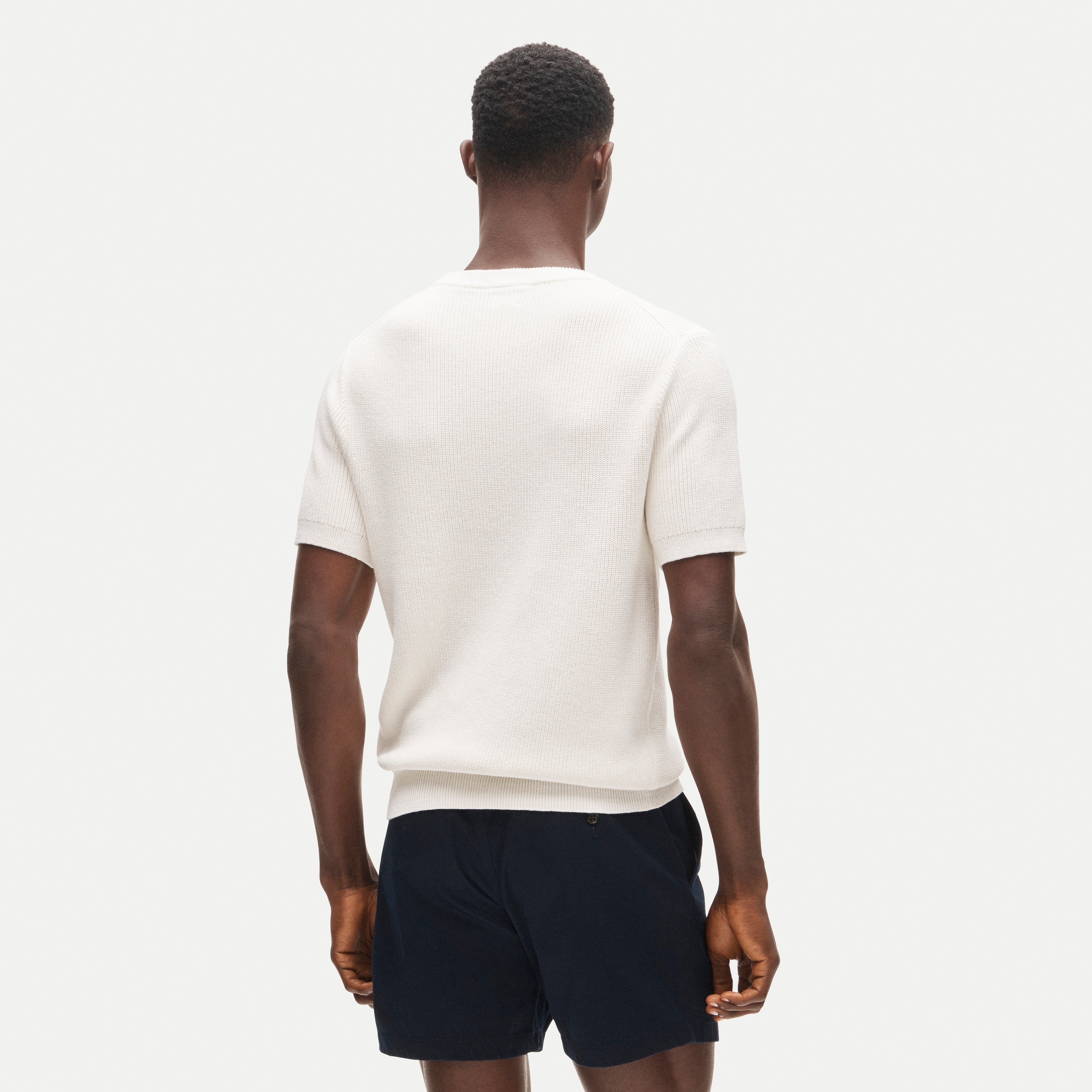 Short-sleeve sweater in ribbed cotton-silk blend
