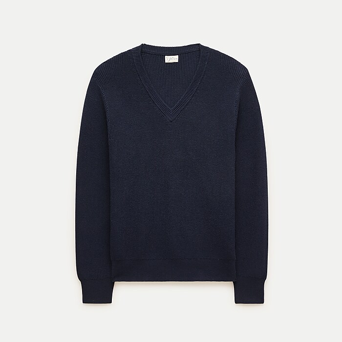 V-neck sweater in ribbed cotton blend