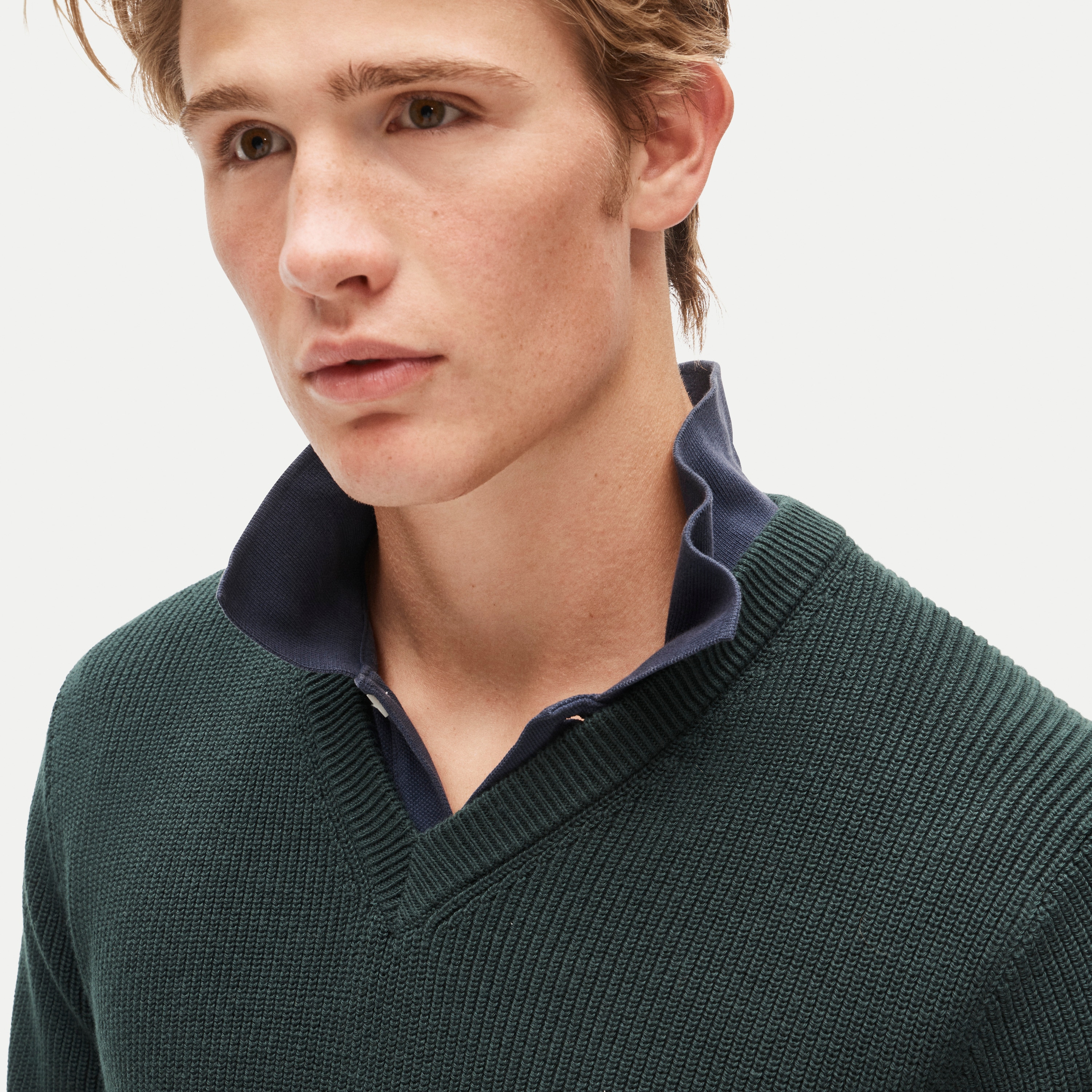 V-neck sweater in ribbed cotton blend - thumbnail 2