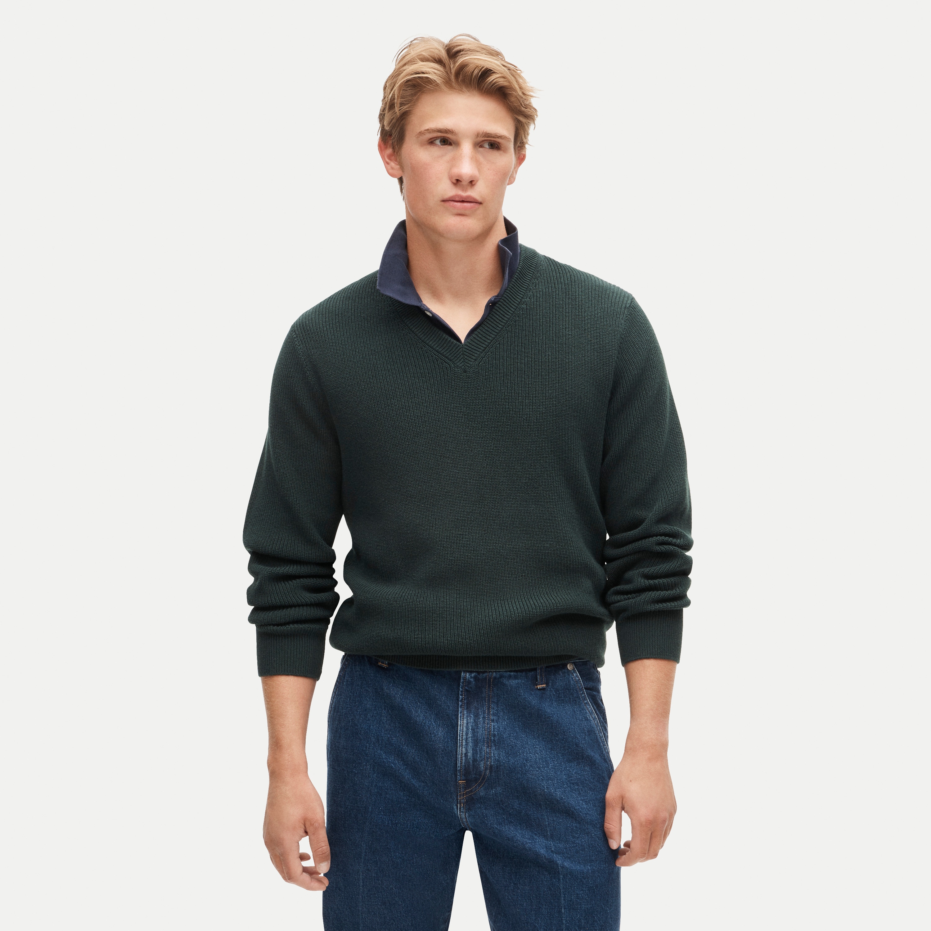V-neck sweater in ribbed cotton blend