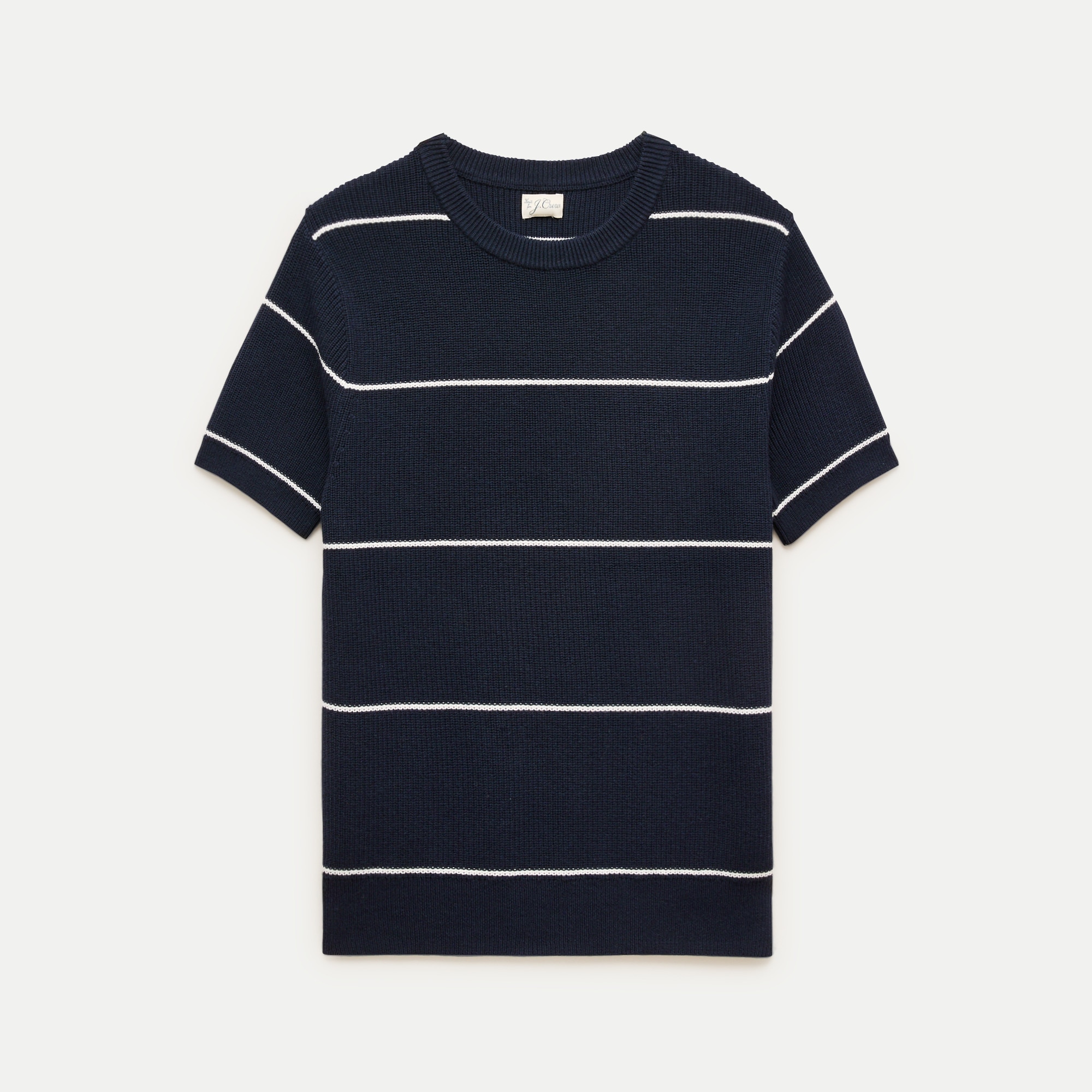 Short-sleeve sweater in ribbed cotton-silk blend stripe
