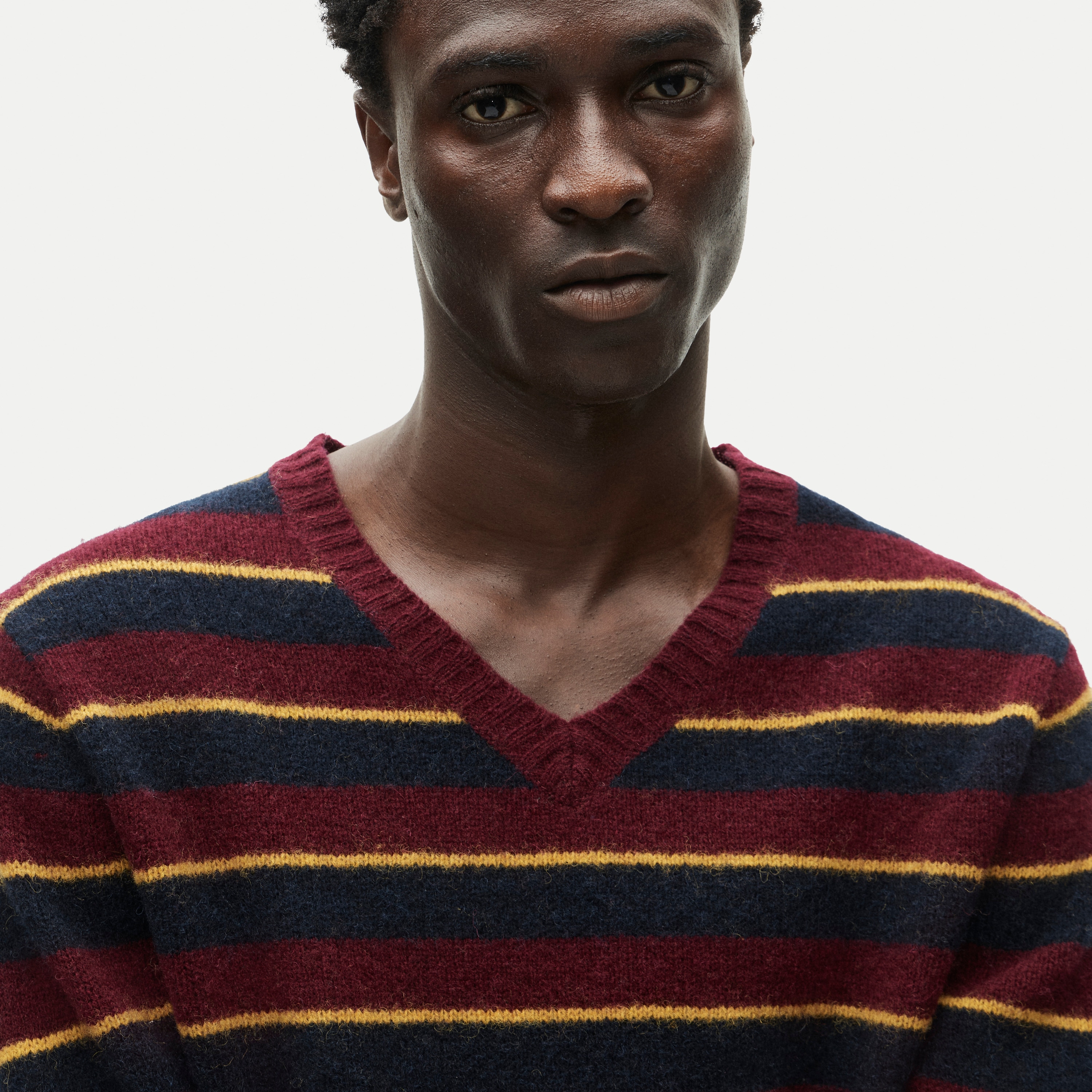 Soft-washed wool V-neck sweater in stripe