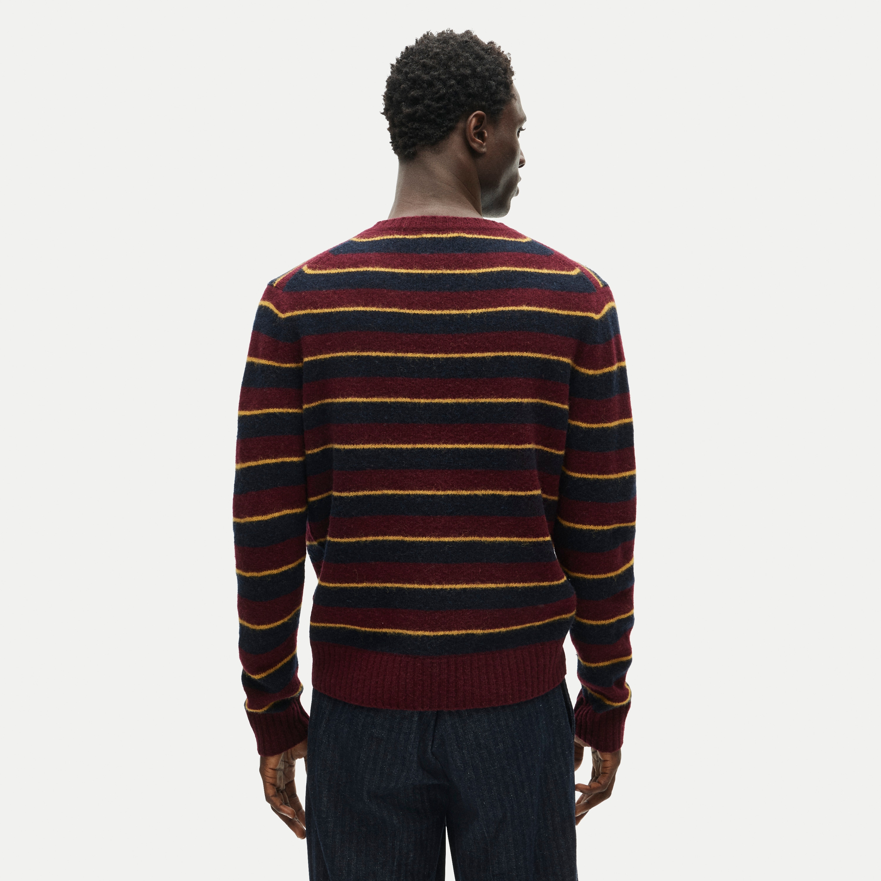 Soft-washed wool V-neck sweater in stripe