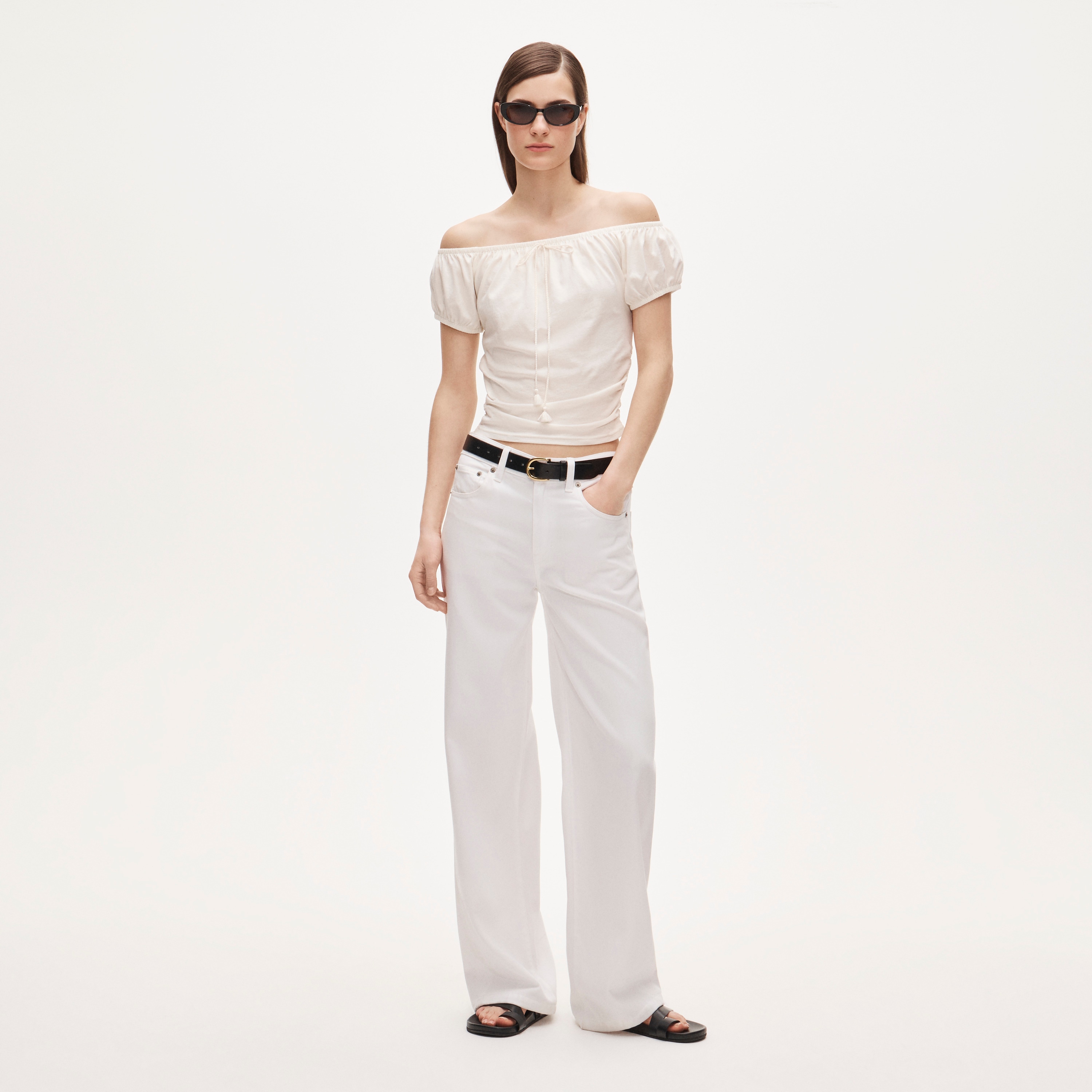 Vintage jersey ruched tie-front top