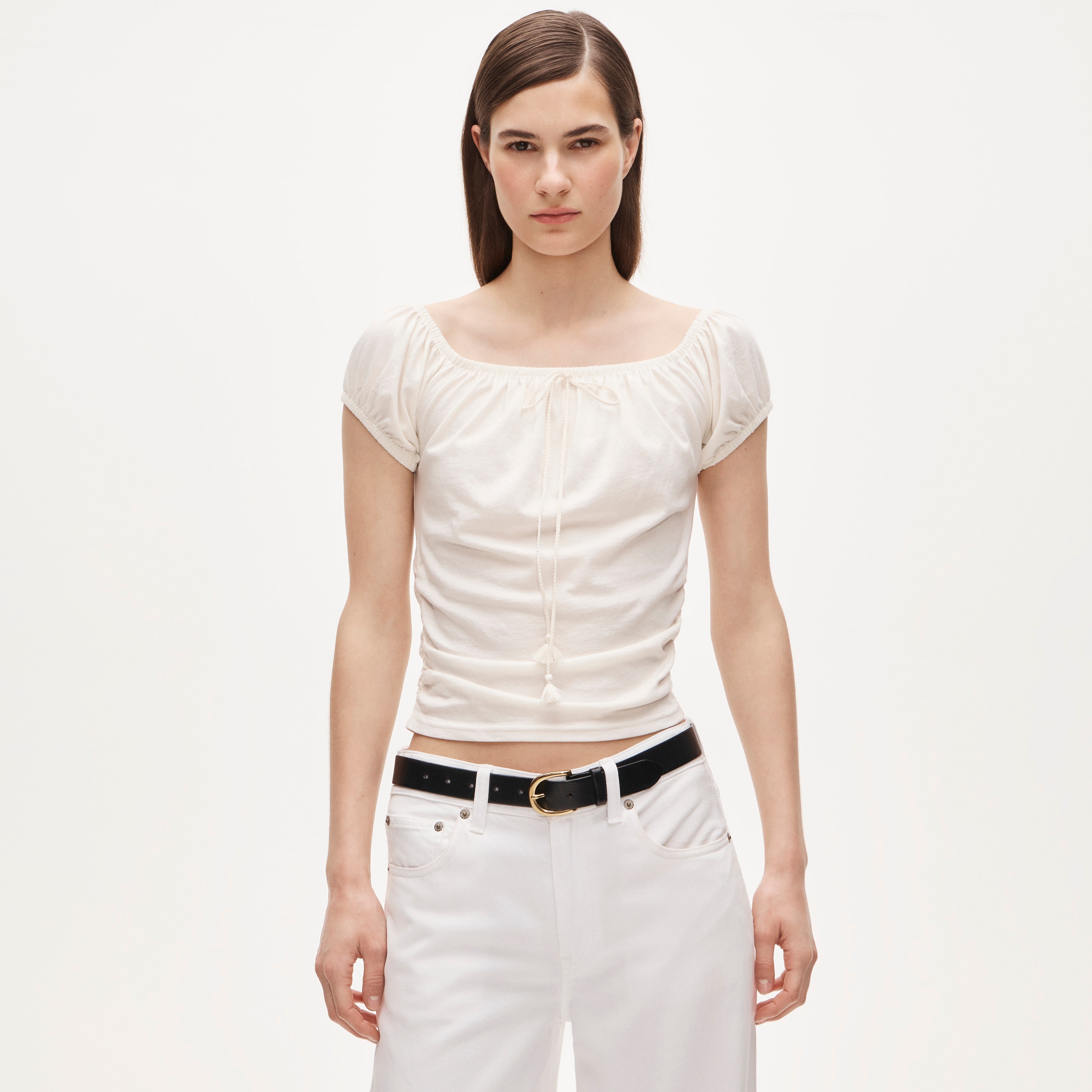 Vintage jersey ruched tie-front top