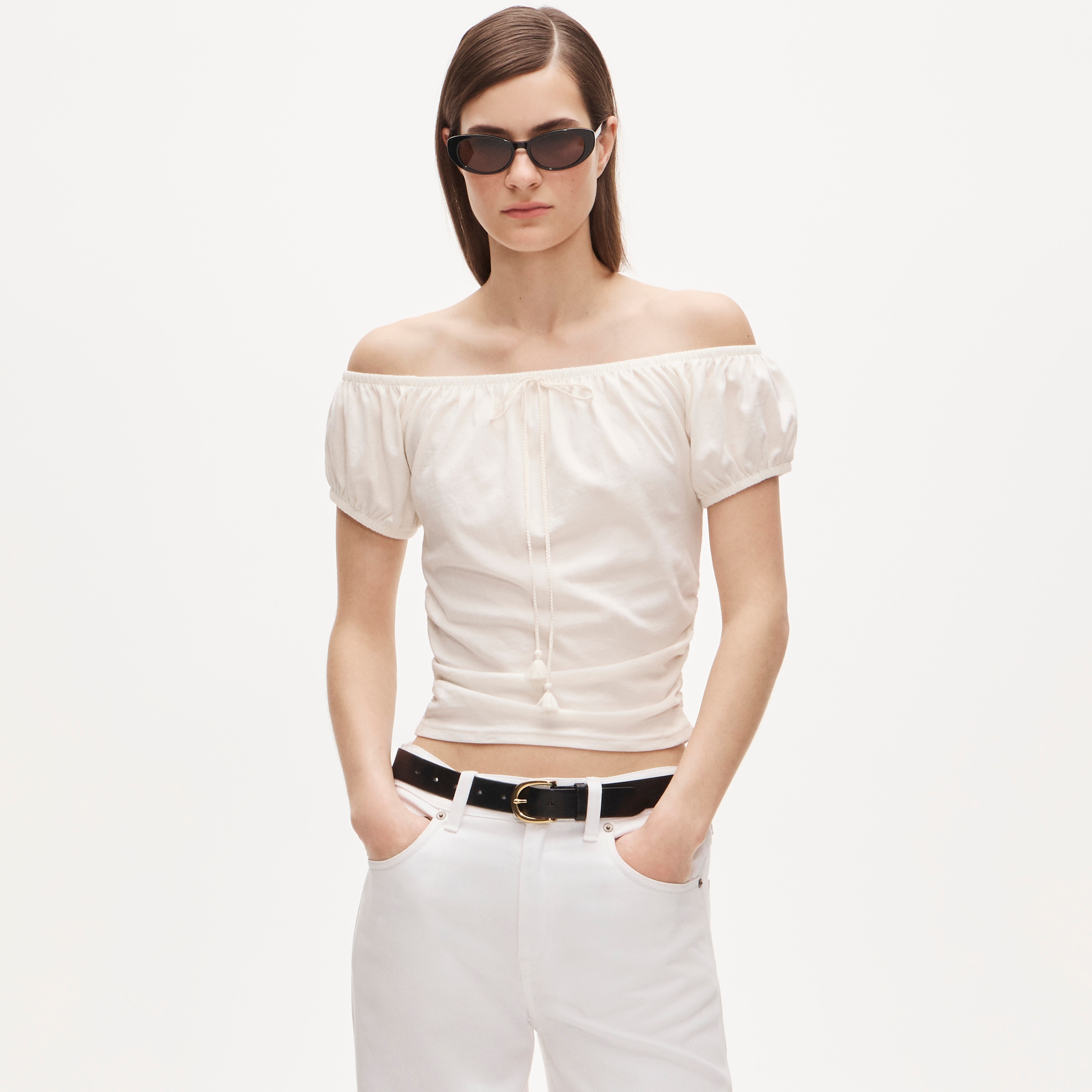 Vintage jersey ruched tie-front top