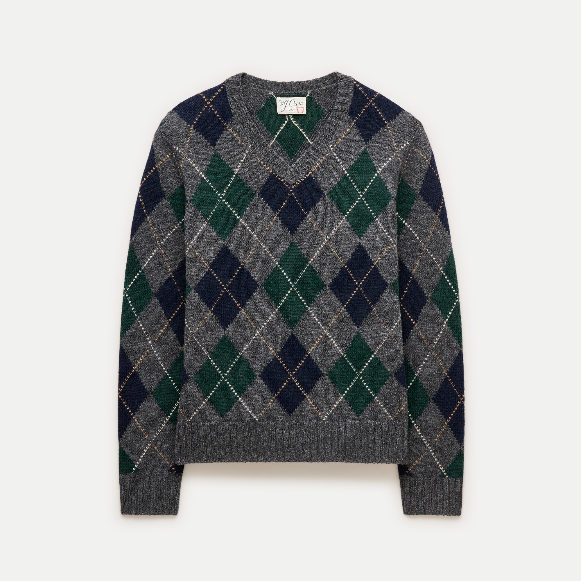 Wool V-neck sweater in argyle